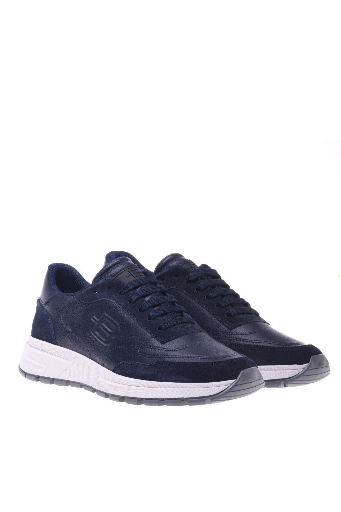 Trainer in blue tumbled calfskin and suede