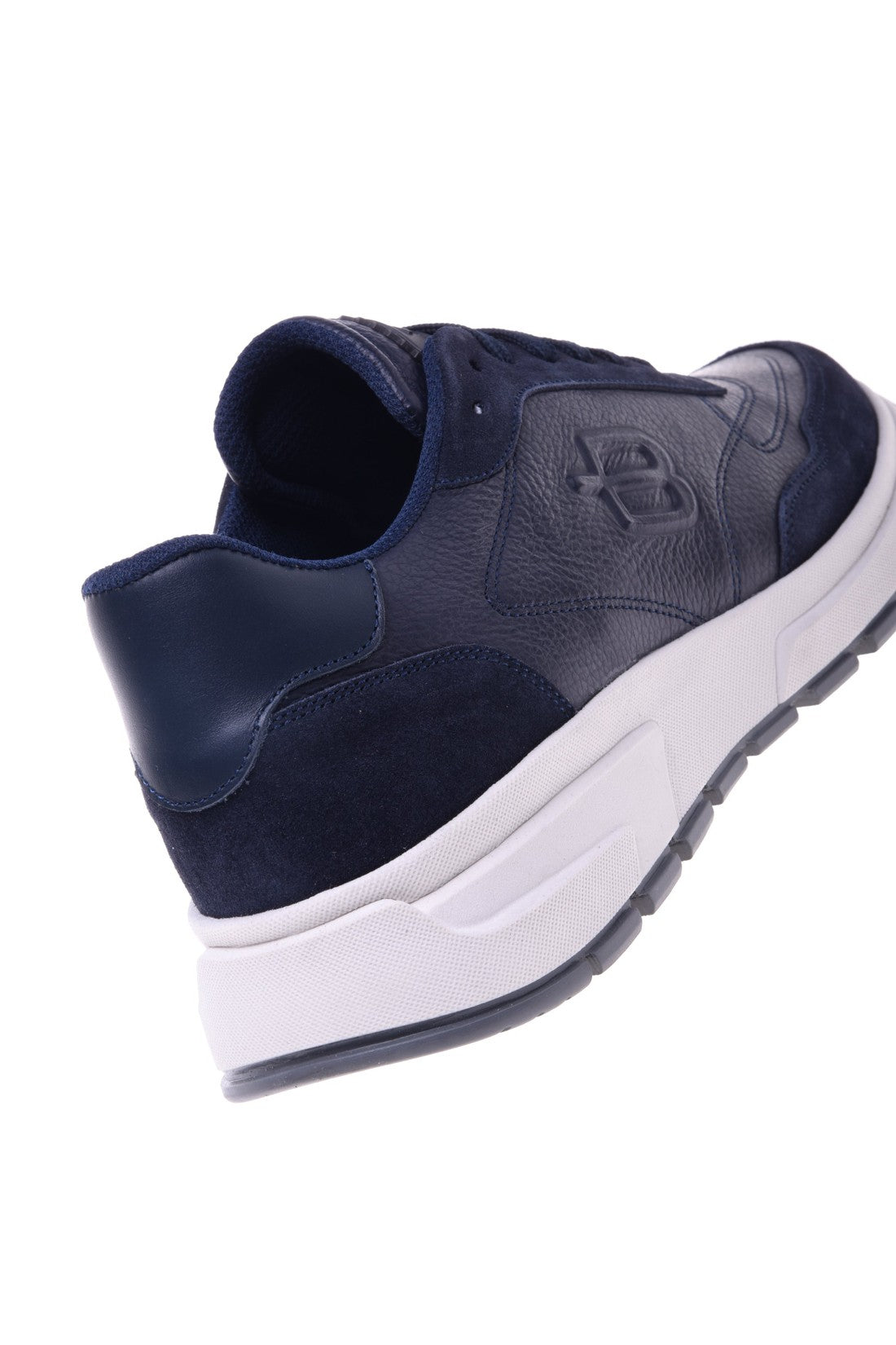 Trainer in blue tumbled calfskin and suede