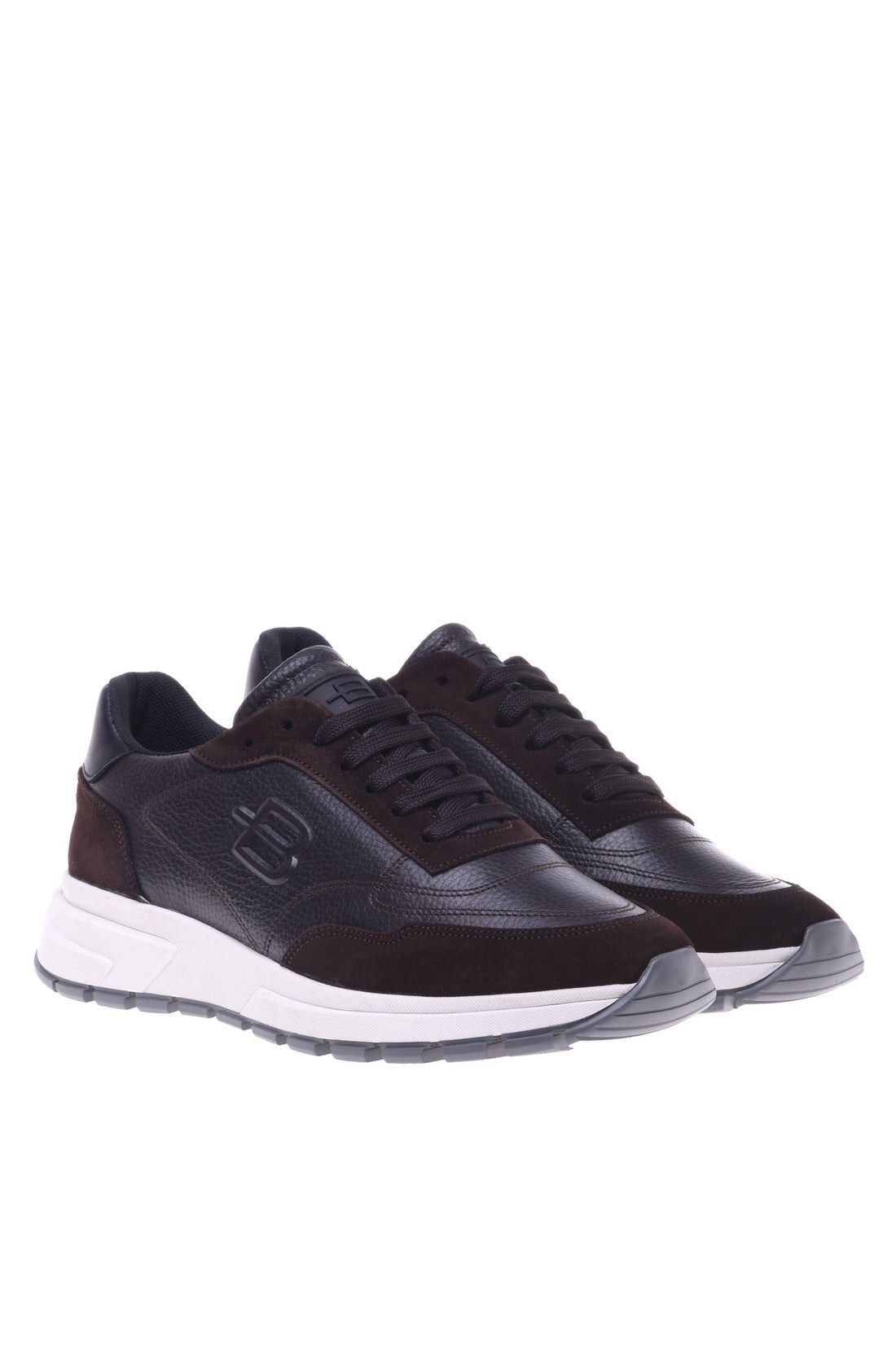 Trainer in dark brown tumbled calfskin and suede