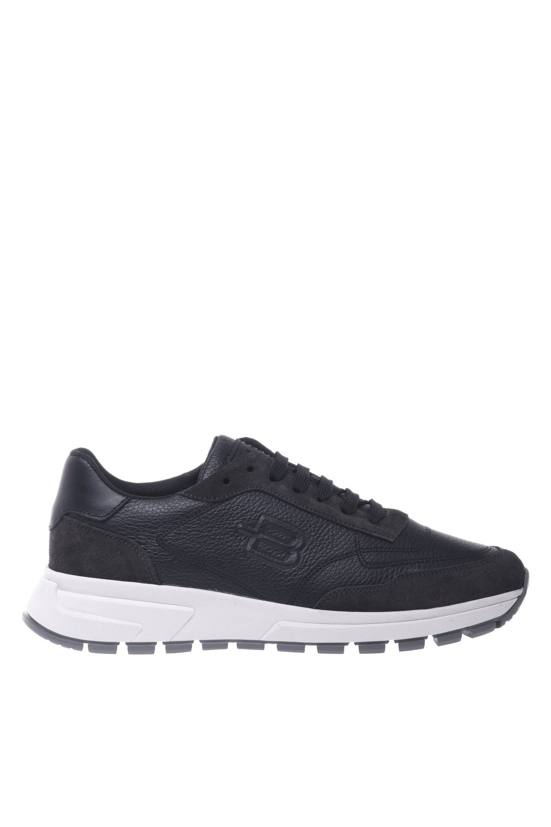 Trainers in black leather and tumbled leather