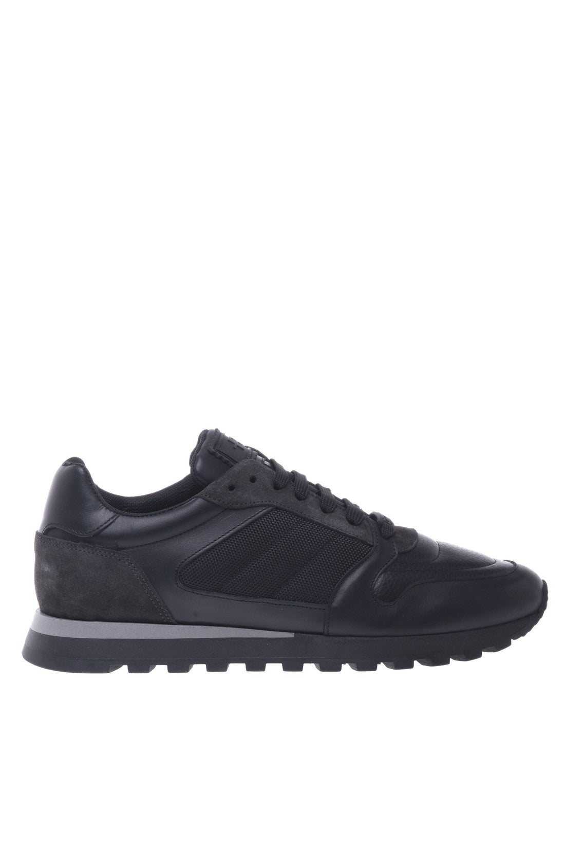 Black leather and fabric trainers