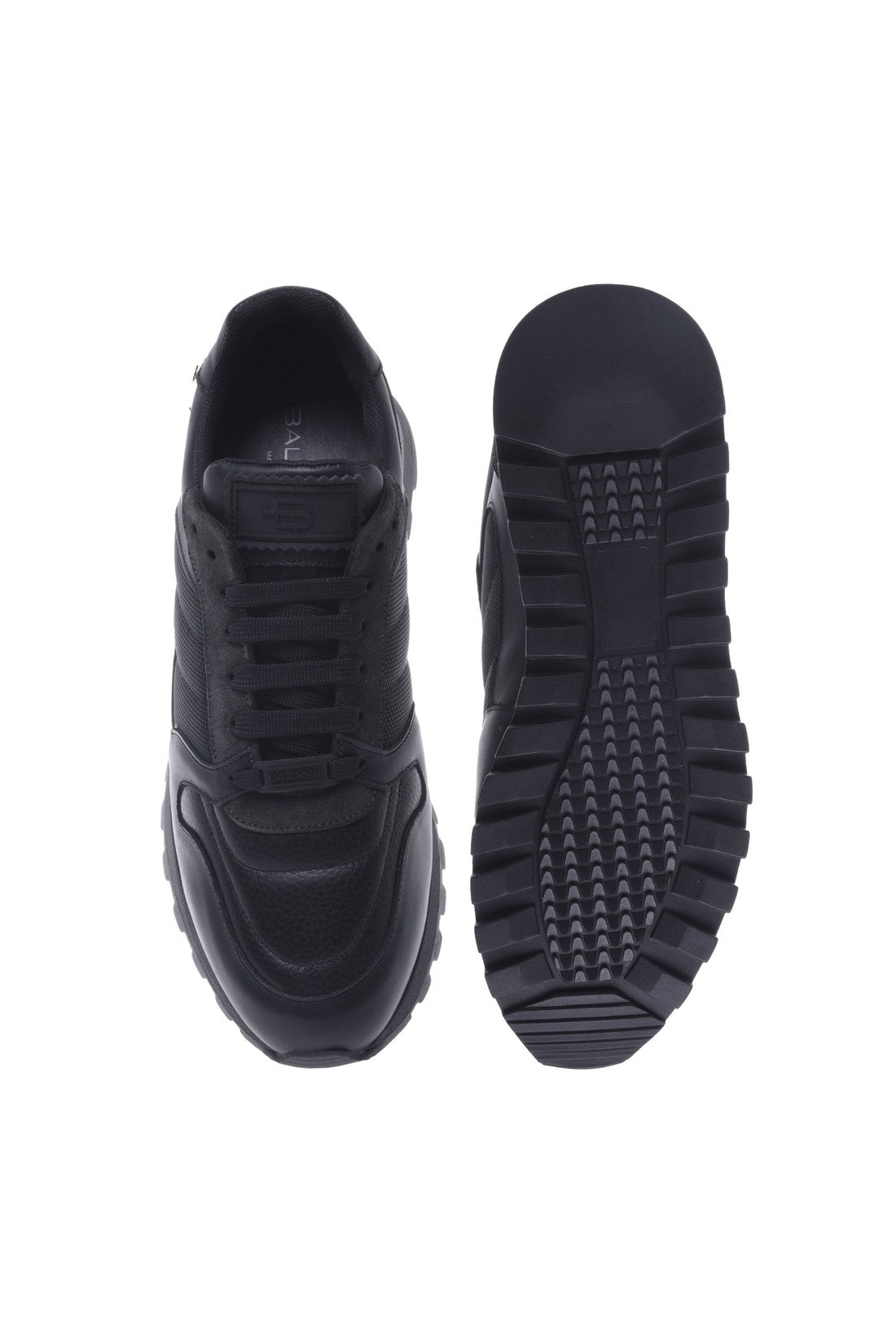 Black leather and fabric trainers