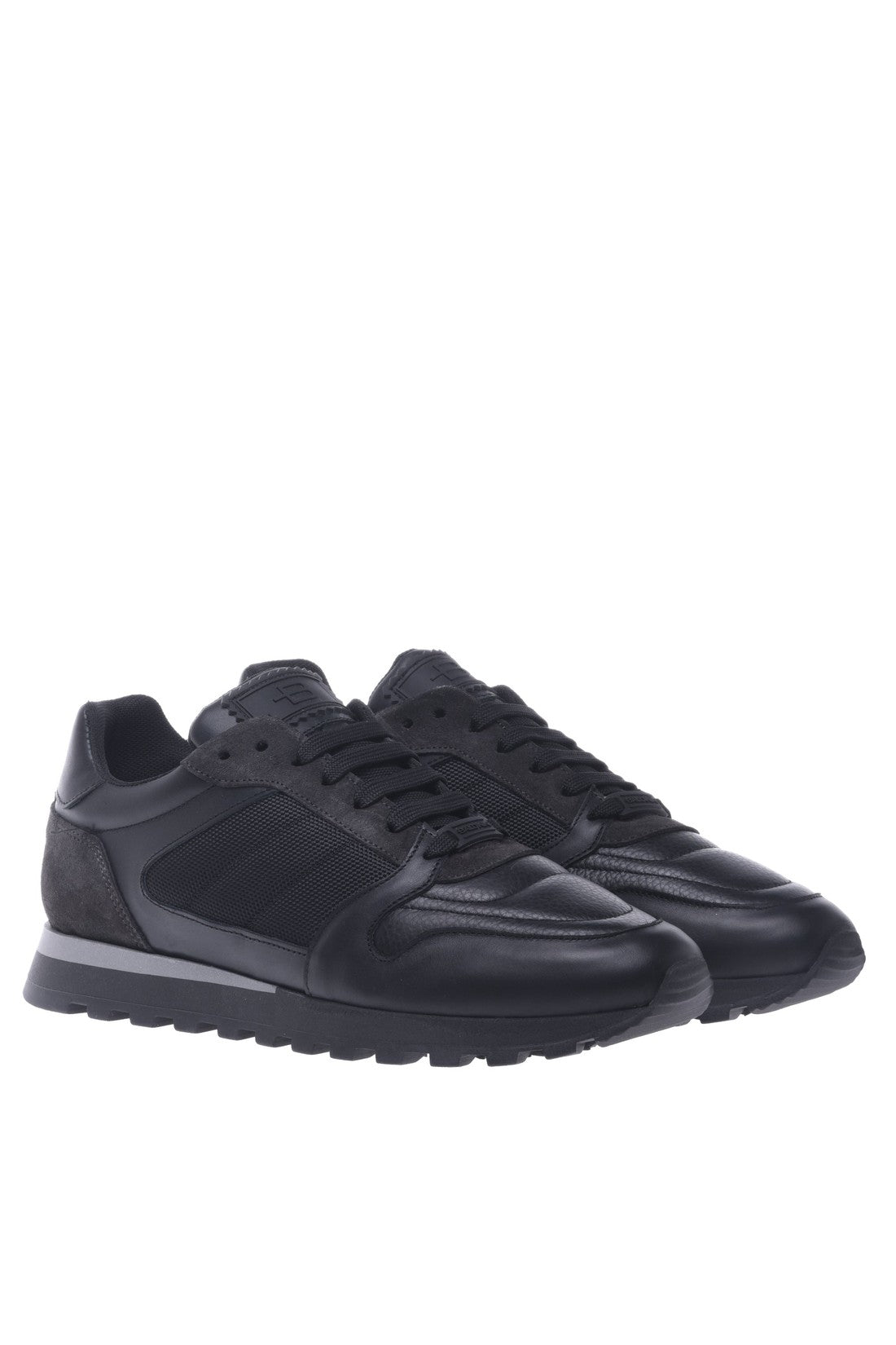 Black leather and fabric trainers