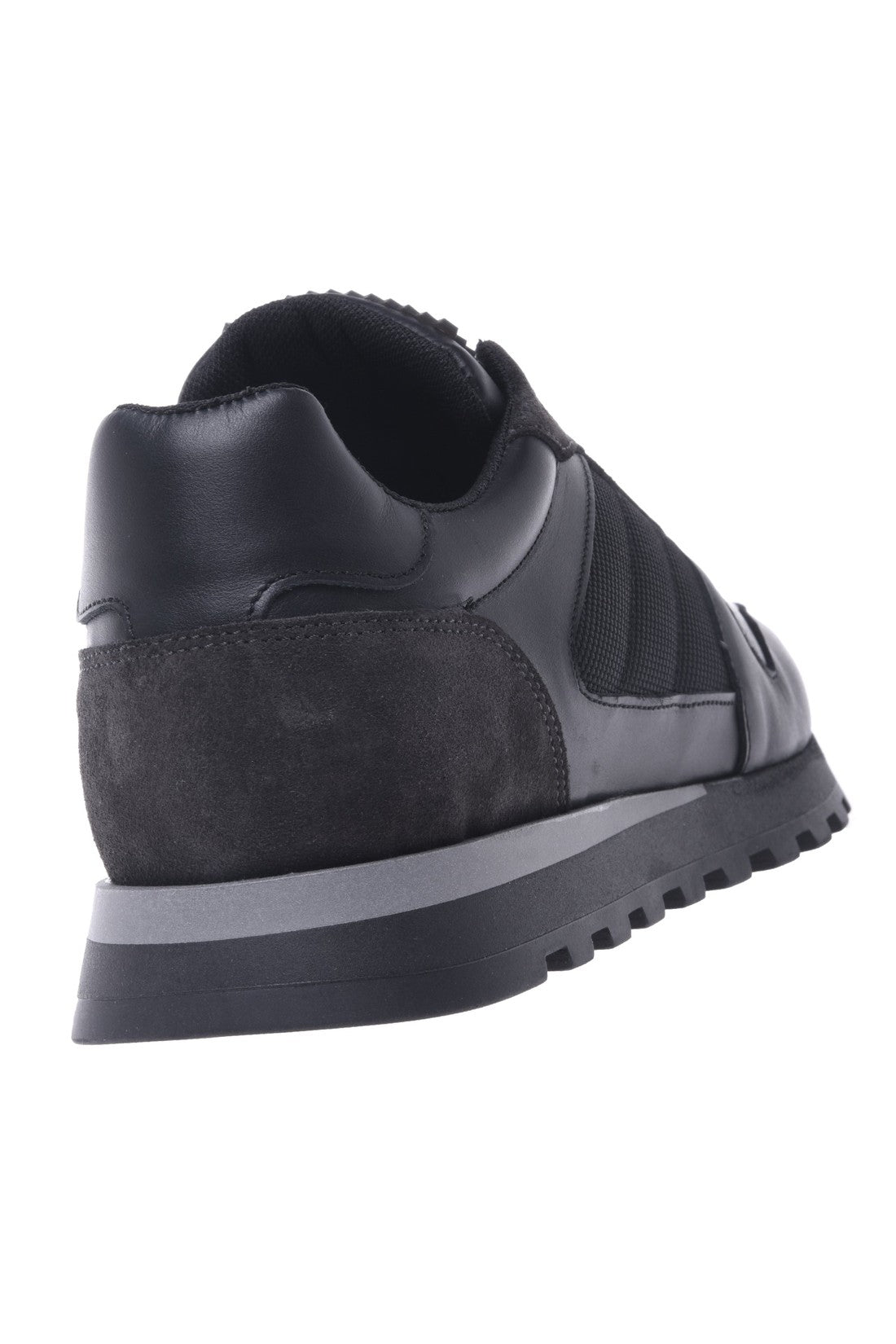 Black leather and fabric trainers