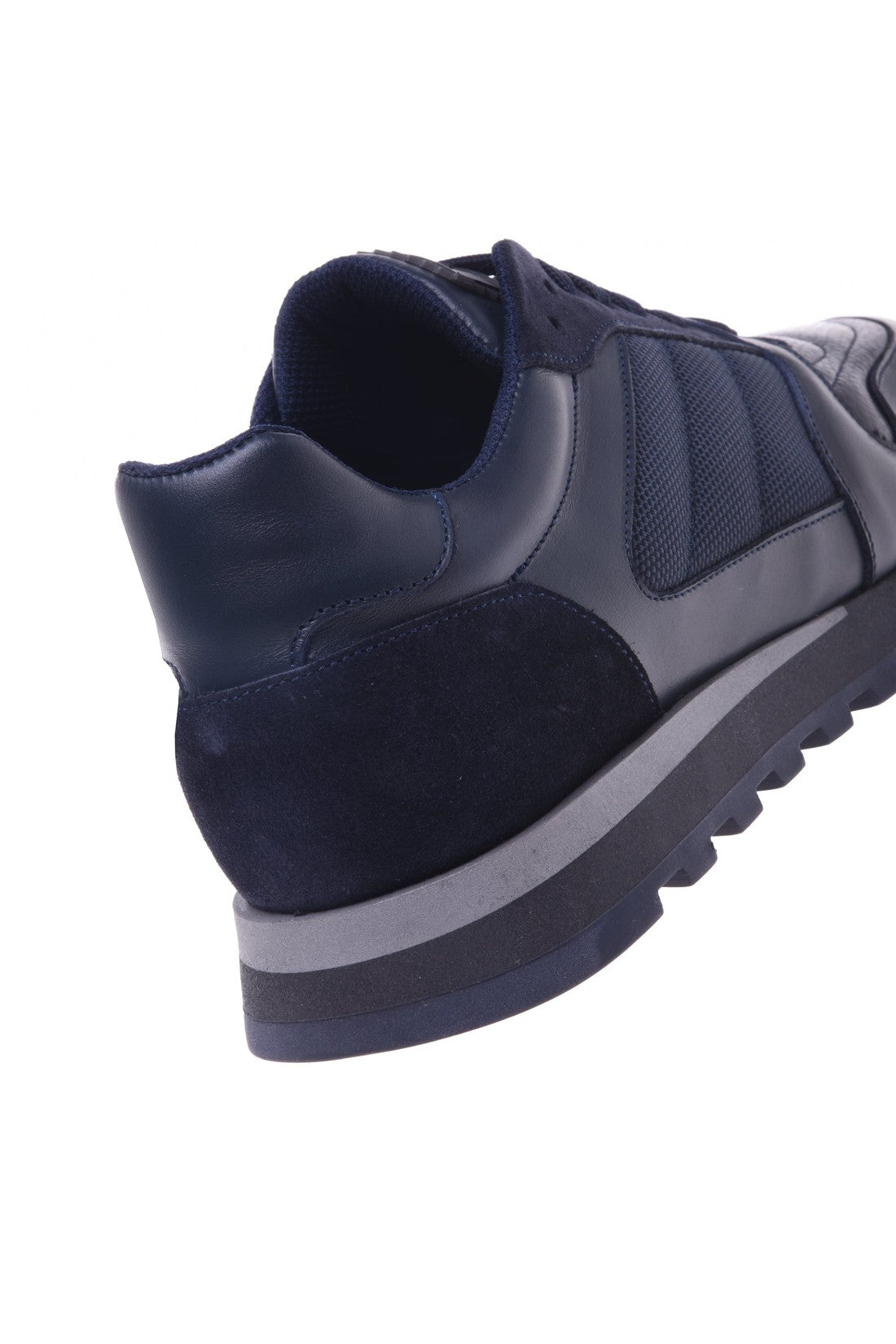 Blue leather and fabric trainers