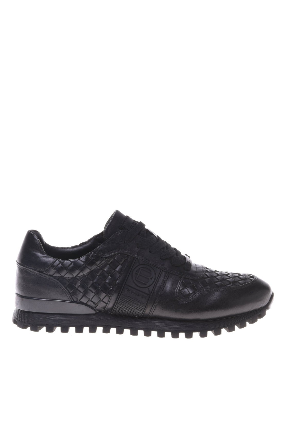 Black woven leather trainers