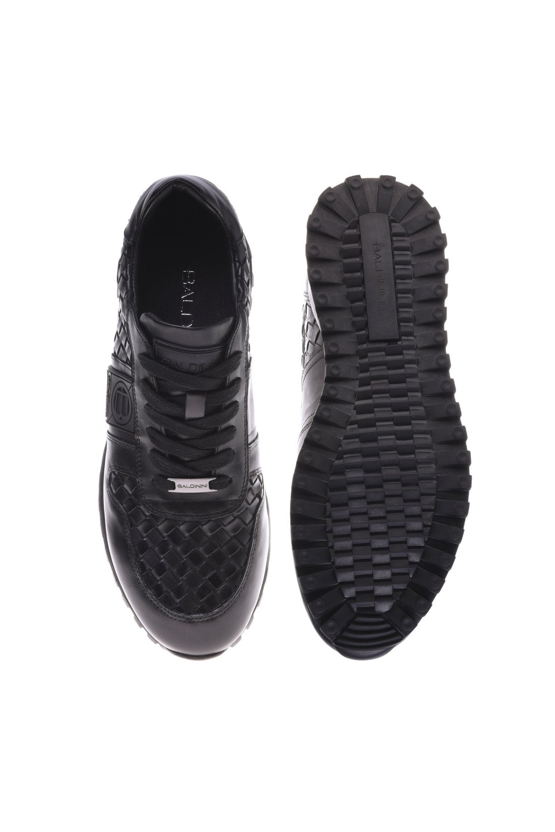 Black woven leather trainers