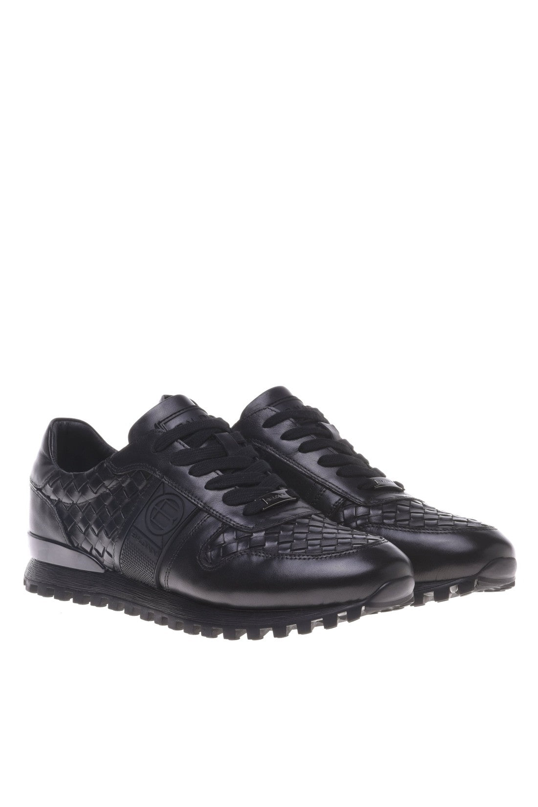 Black woven leather trainers