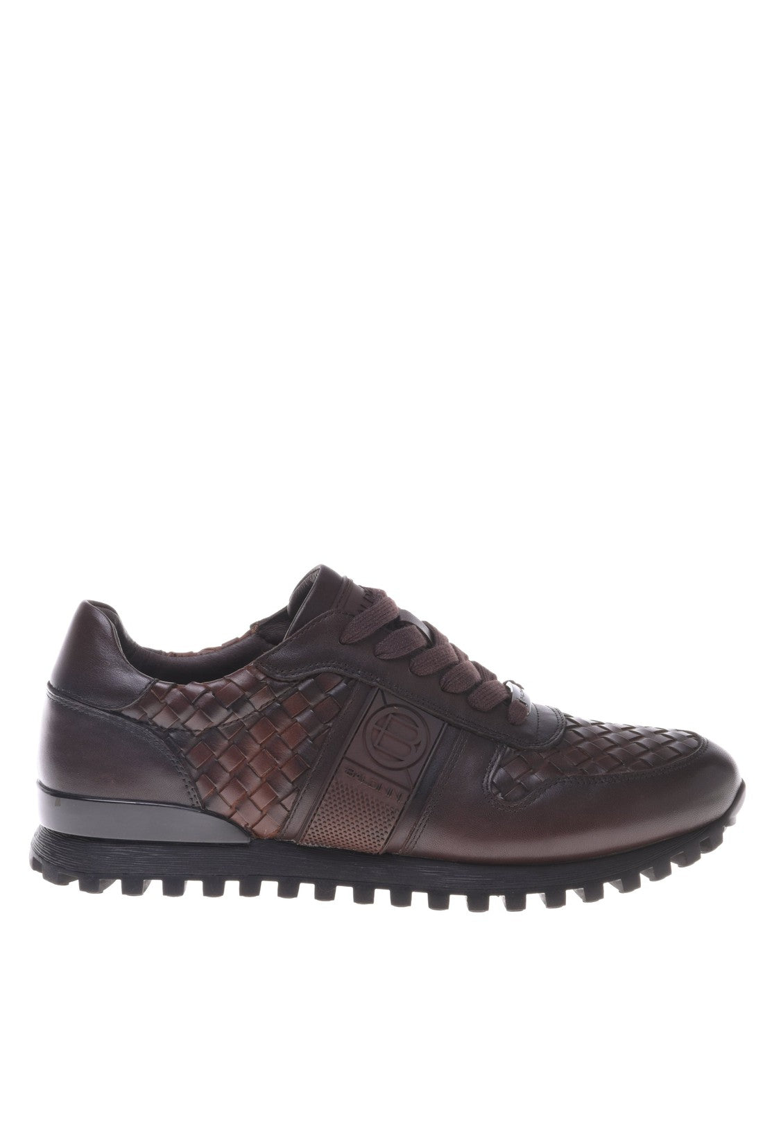 Trainer in dark brown woven leather