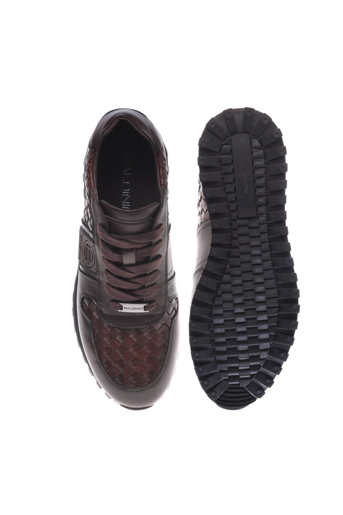 Trainer in dark brown woven leather