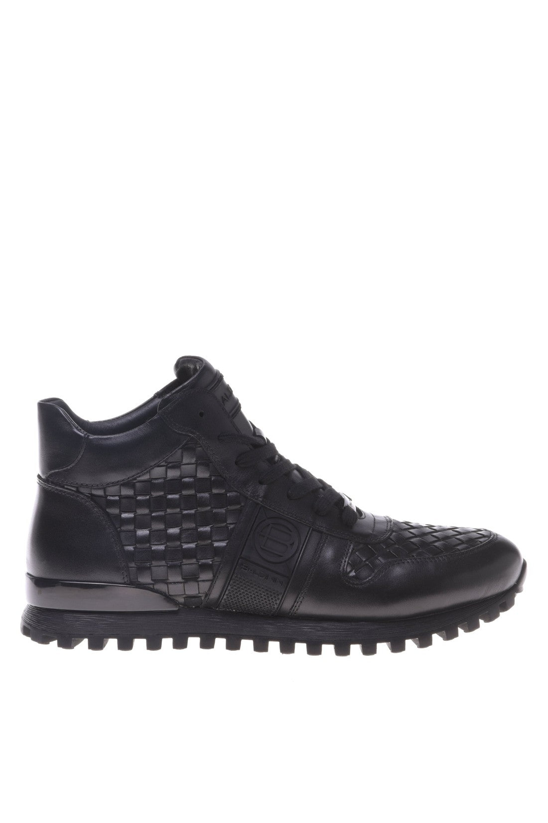 Black woven leather trainers