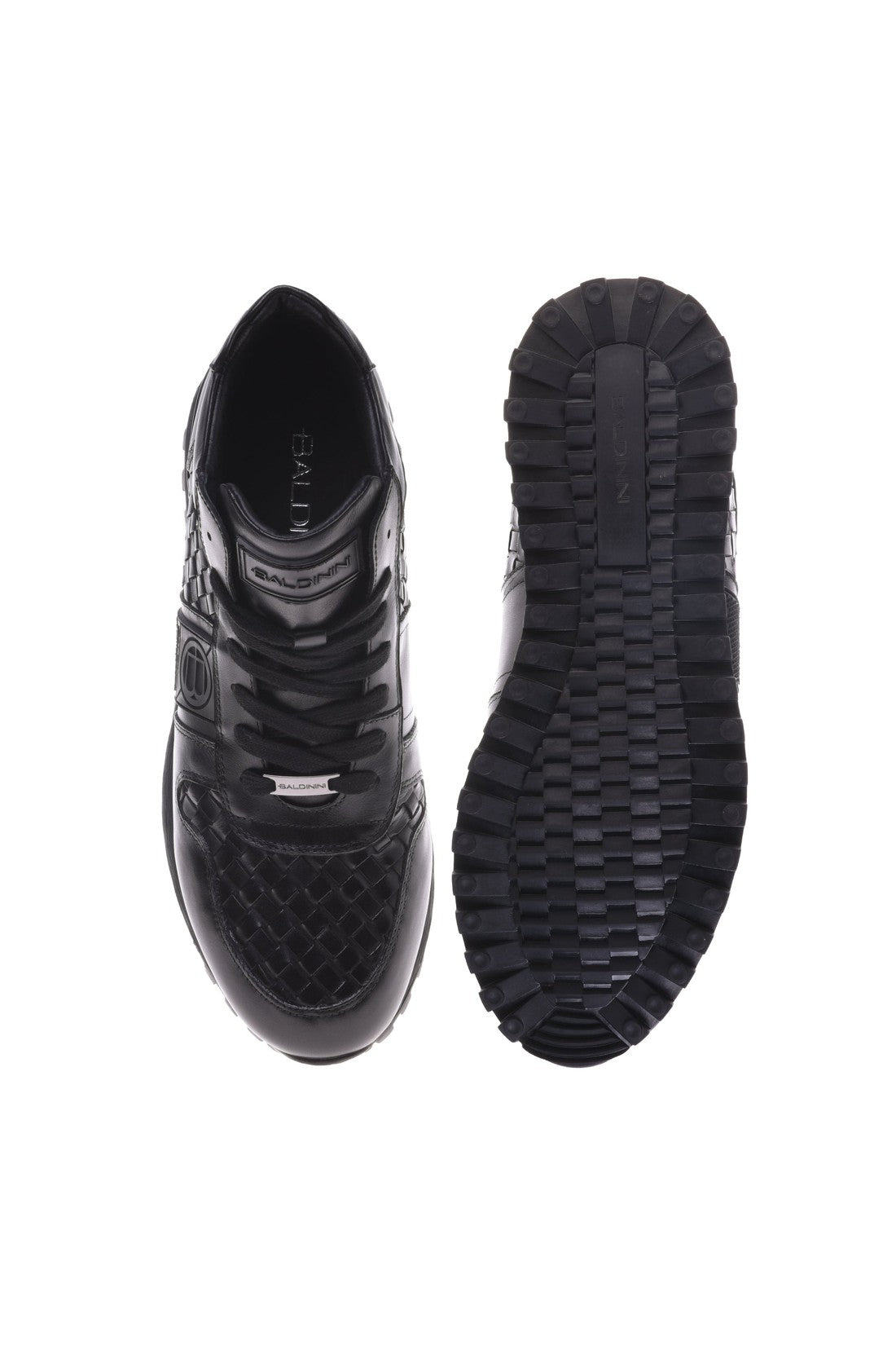 Black woven leather trainers