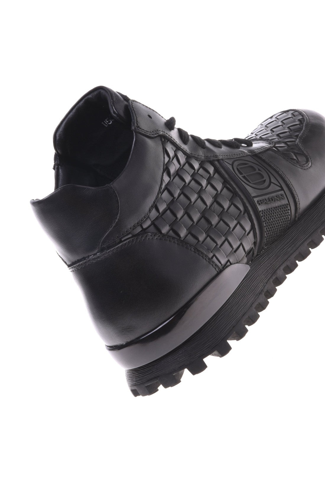 Black woven leather trainers