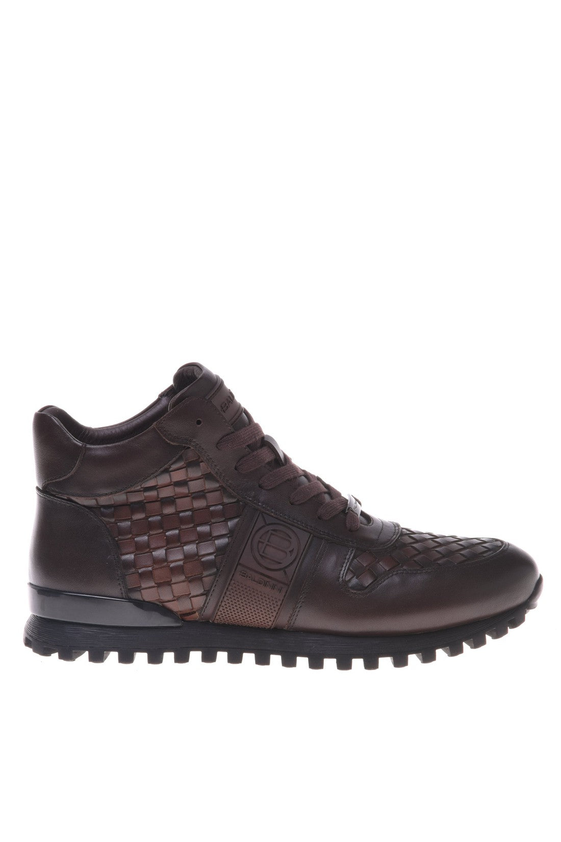 Trainer in dark brown woven leather