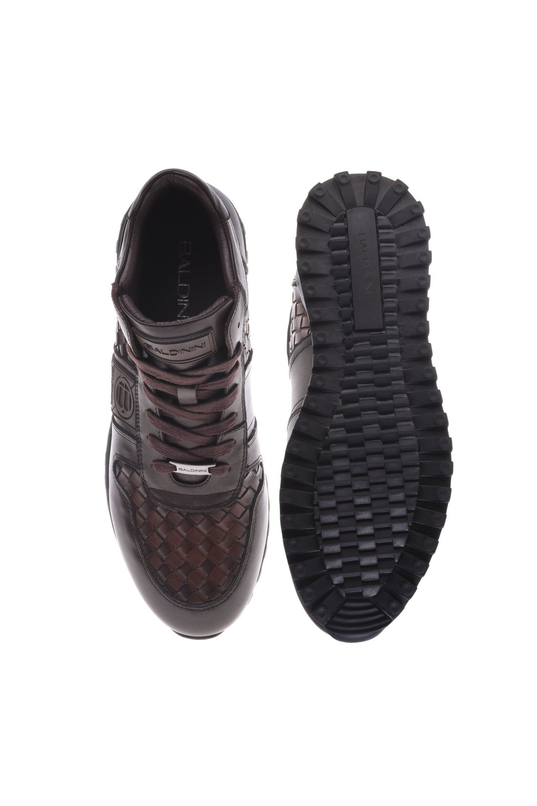 Trainer in dark brown woven leather