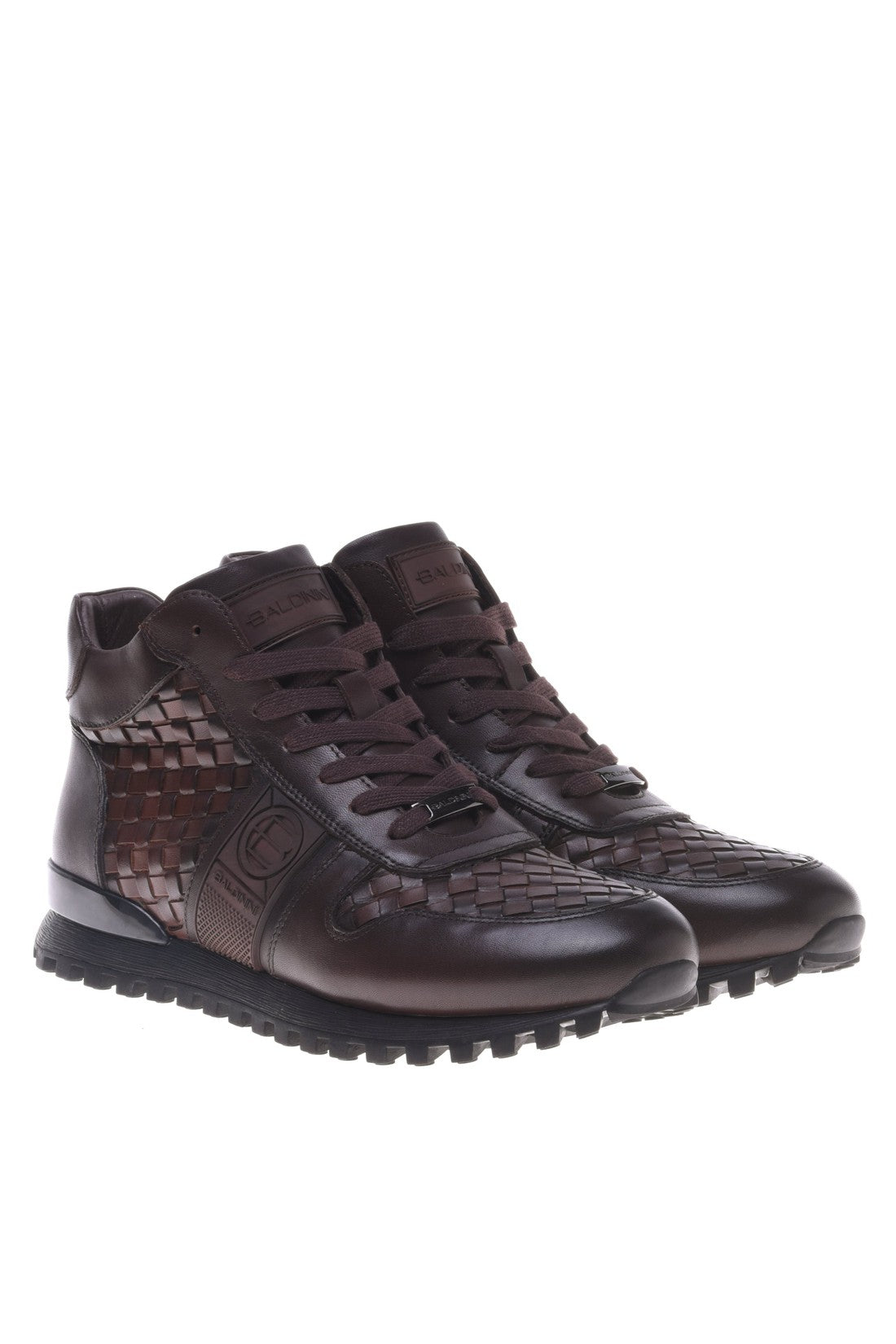 Trainer in dark brown woven leather