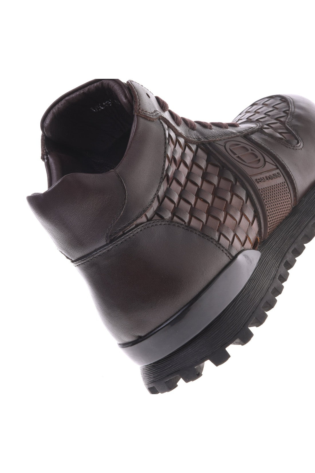 Trainer in dark brown woven leather