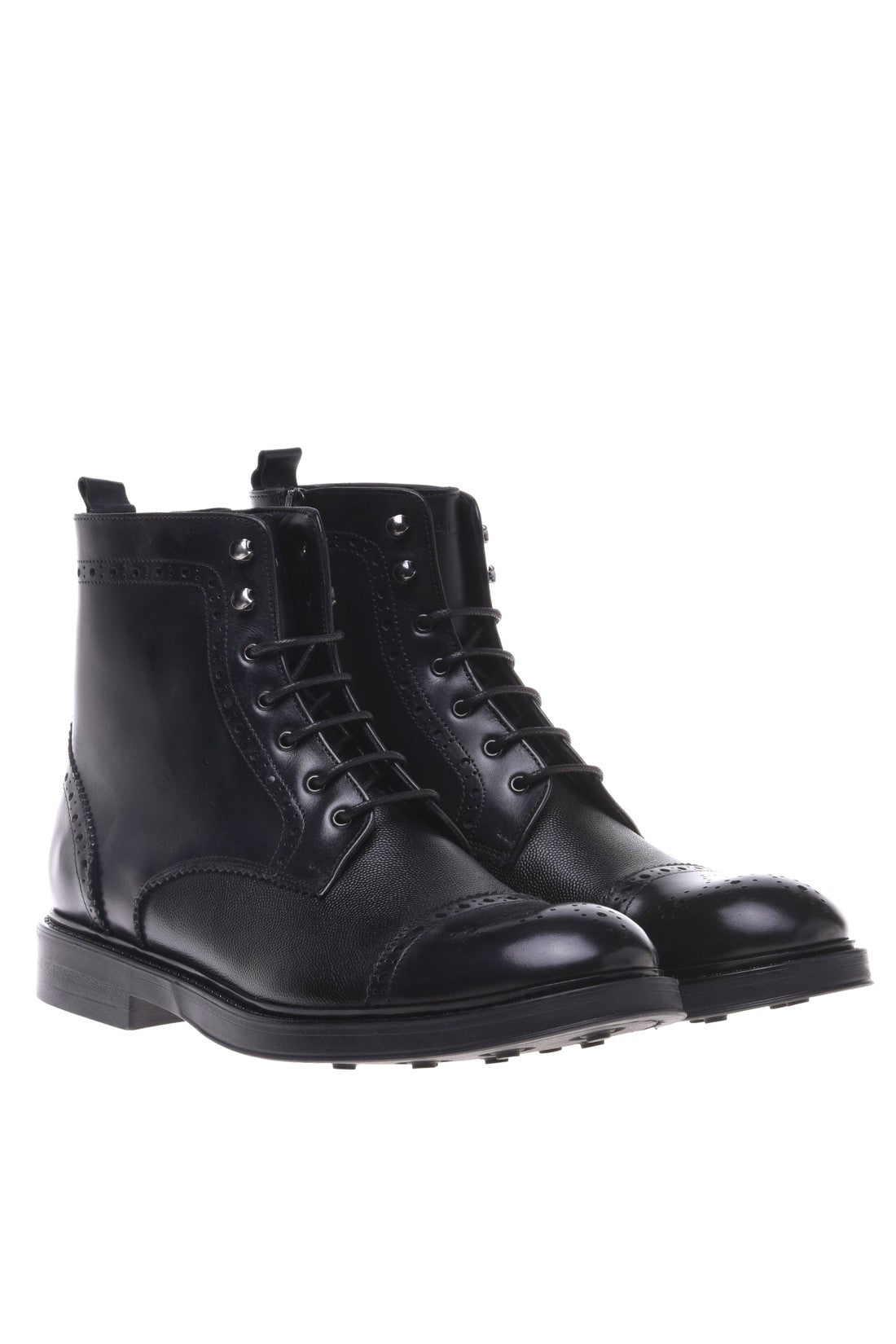 Combat boot in black printed leather