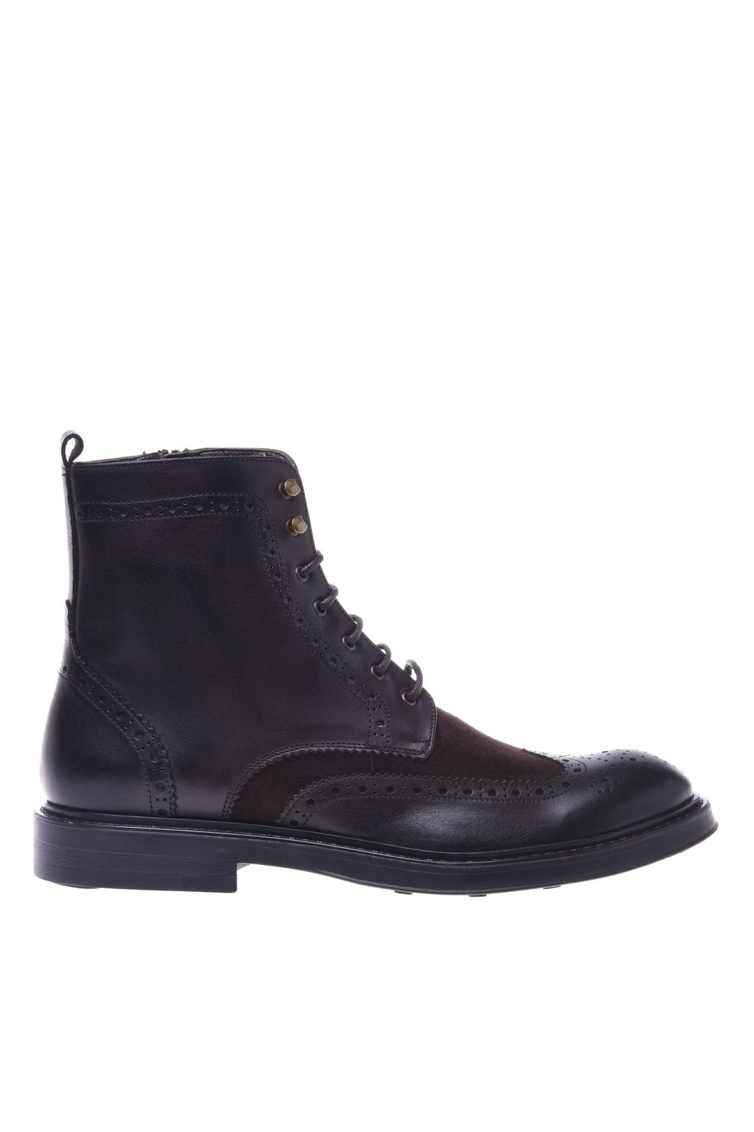 Combat boot in dark brown suede and leather