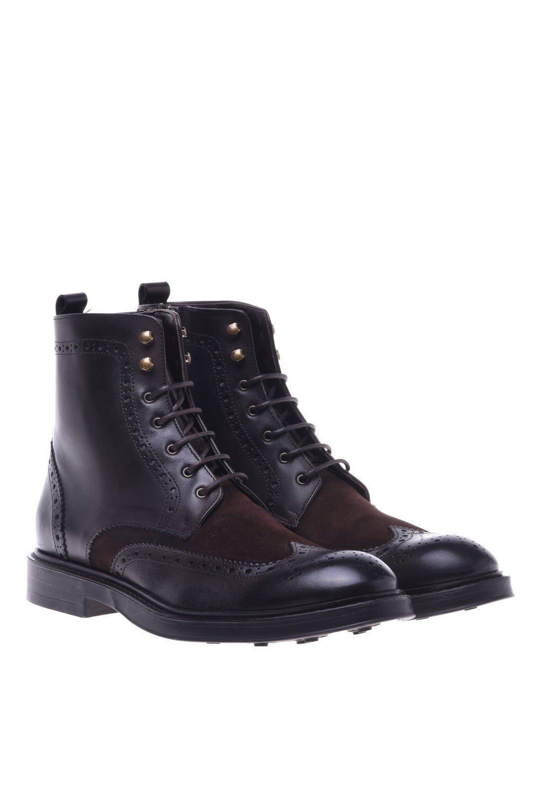 Combat boot in dark brown suede and leather