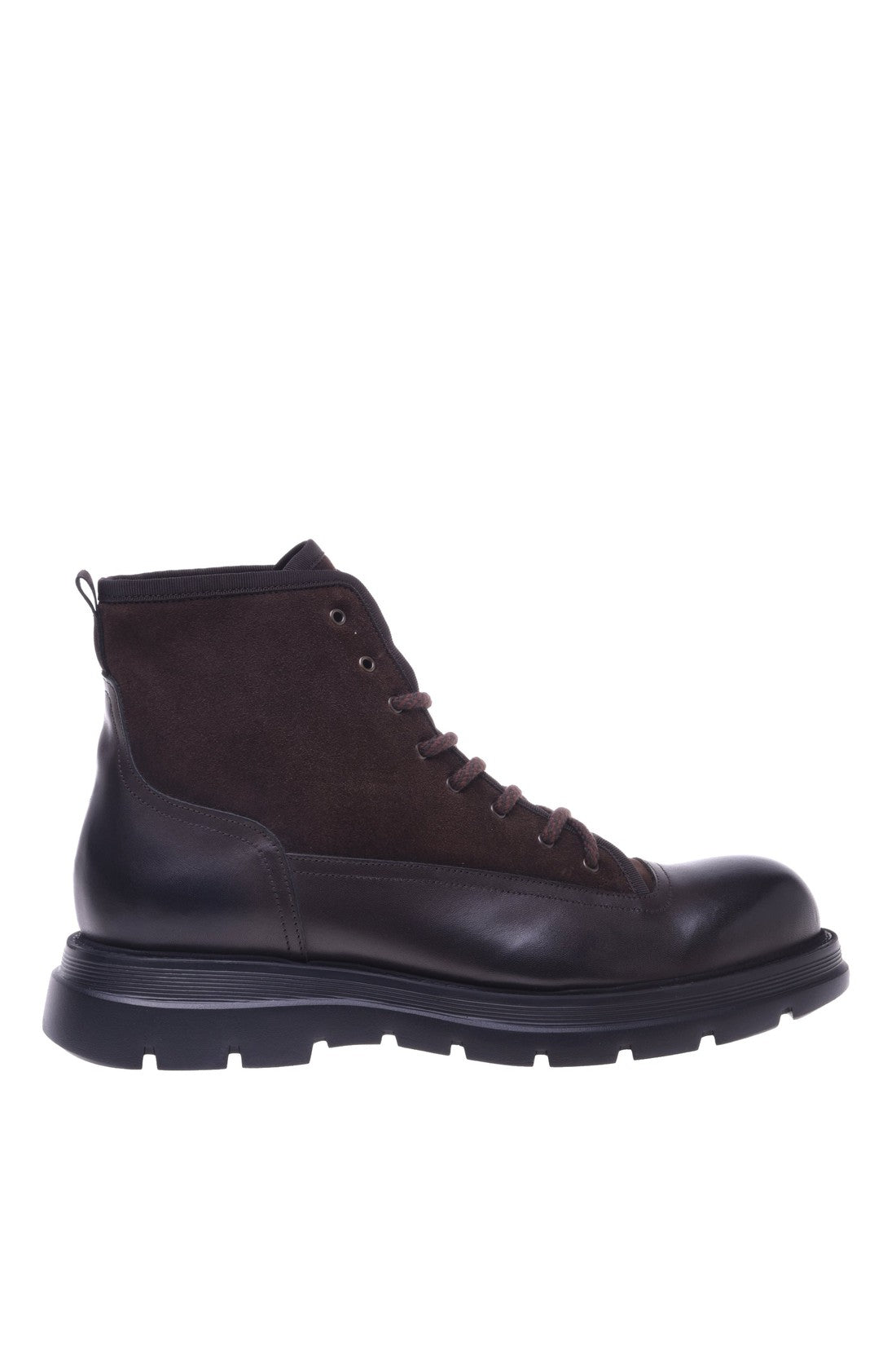 Combat boot in dark brown suede and leather