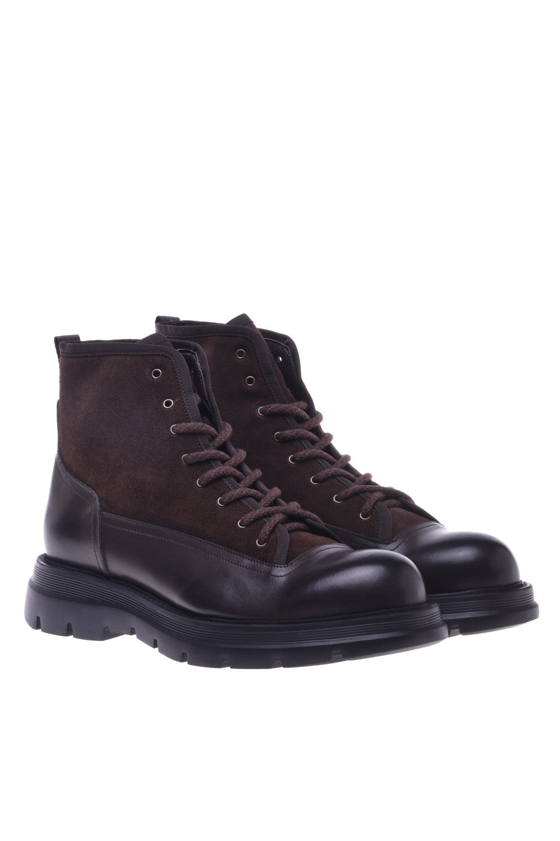 Combat boot in dark brown suede and leather