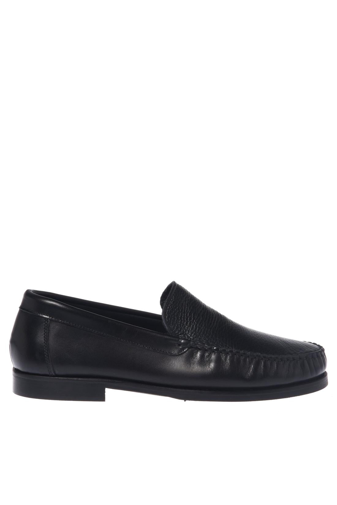 Black tumbled leather and leather loafers