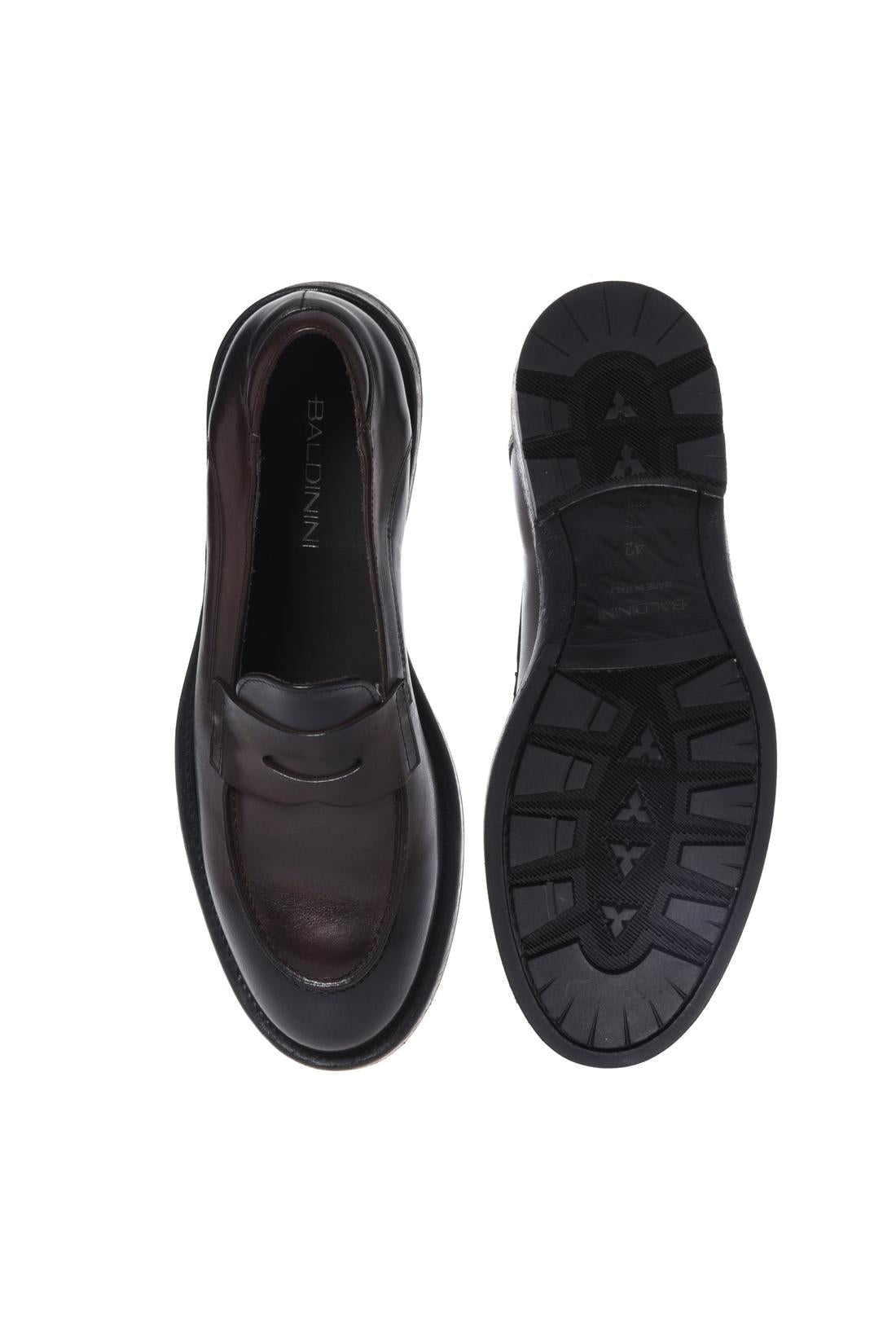 Baldinini-Dark brown aged leather loafers-Flache Schuhe-Black-Deal-Outlet-by-ARCHIVIST