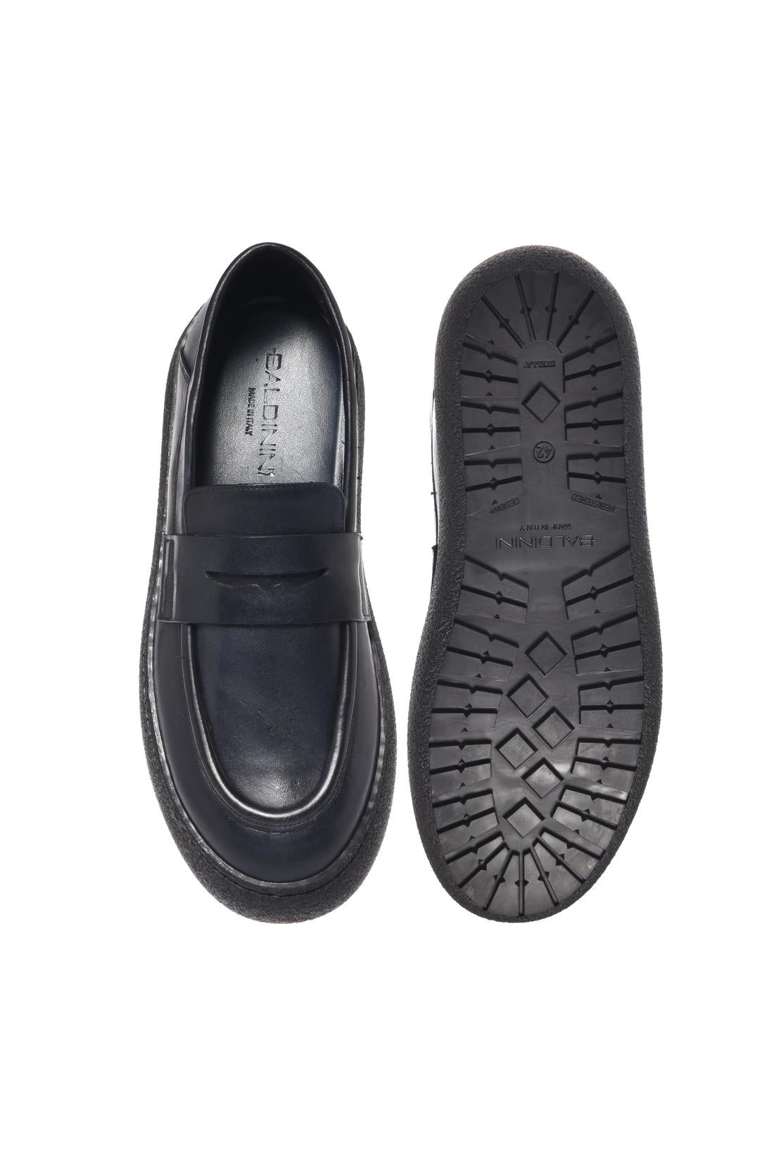 Baldinini-Blue délavé leather loafers-Flache Schuhe-Black-Deal-Outlet-by-ARCHIVIST