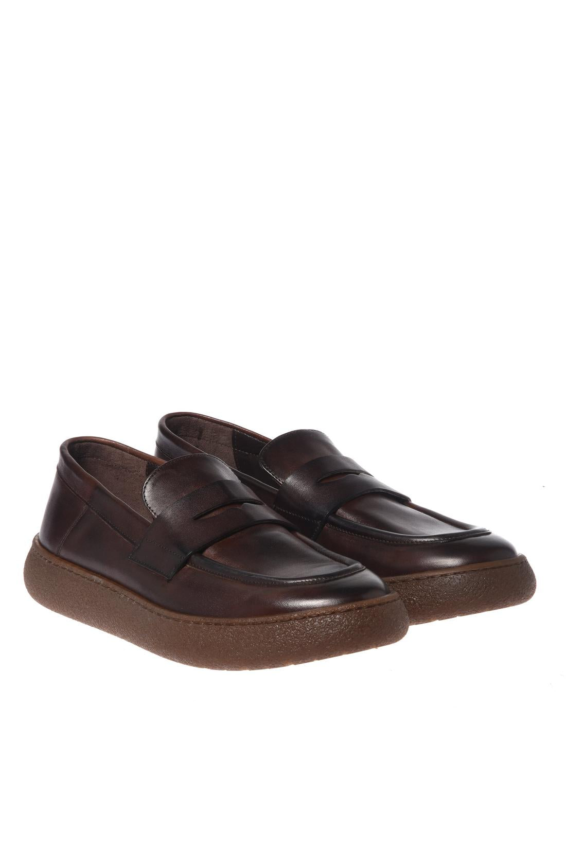 Baldinini-Washed-out dark brown leather loafers-Flache Schuhe-Black-Deal-Outlet-by-ARCHIVIST