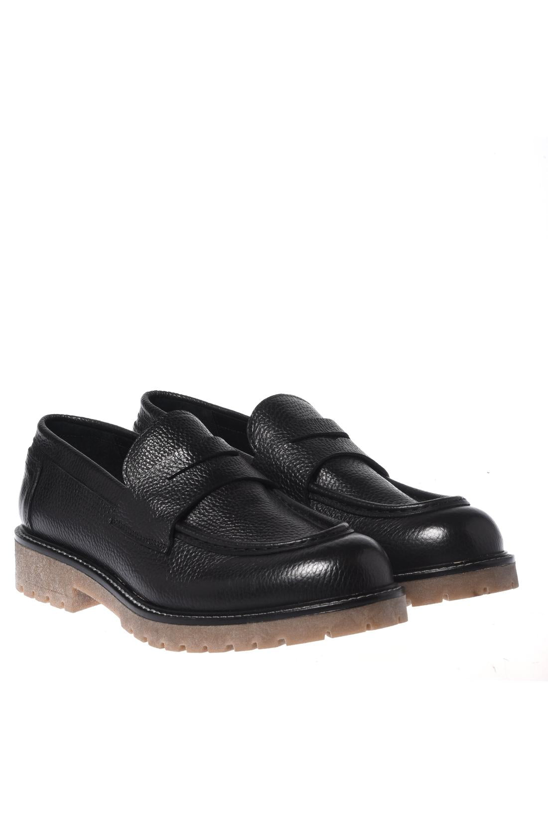 Baldinini-Black tumbled leather loafers-Flache Schuhe-Black-Deal-Outlet-by-ARCHIVIST