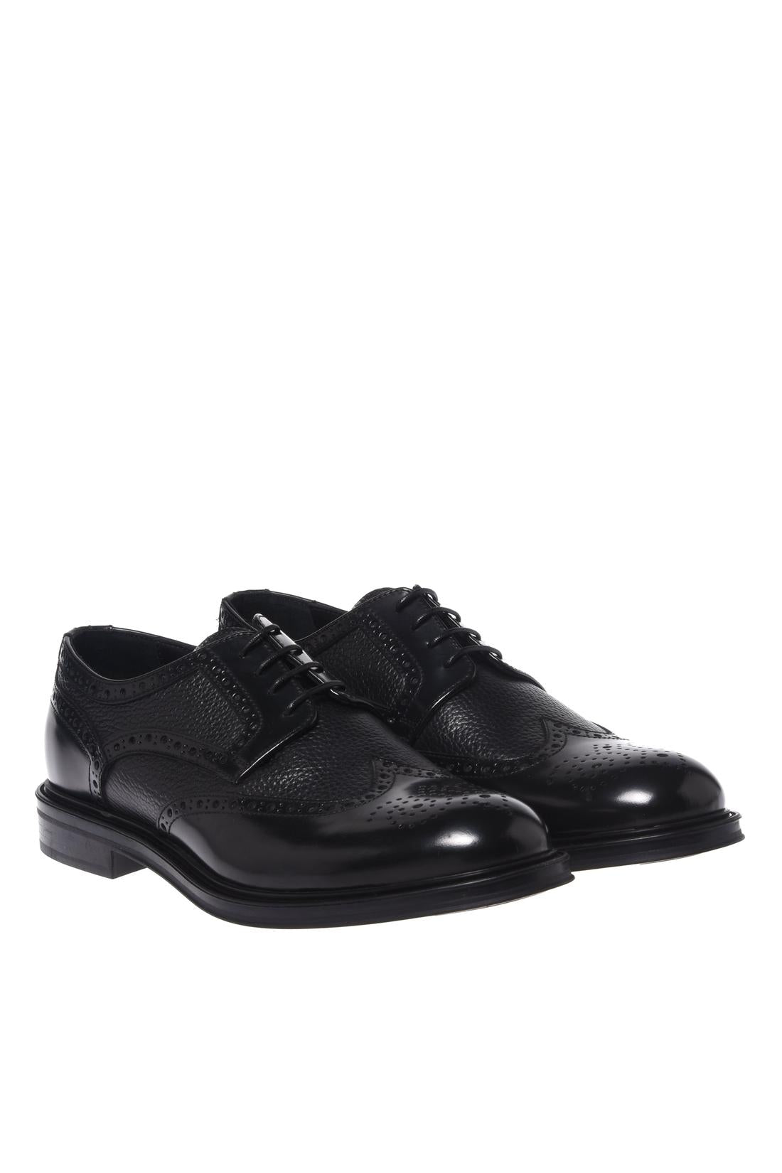 Black brushed and tumbled leather lace-up shoes-Baldinini-OUTLET-ARCHIVIST-ARCHIVE-SALE