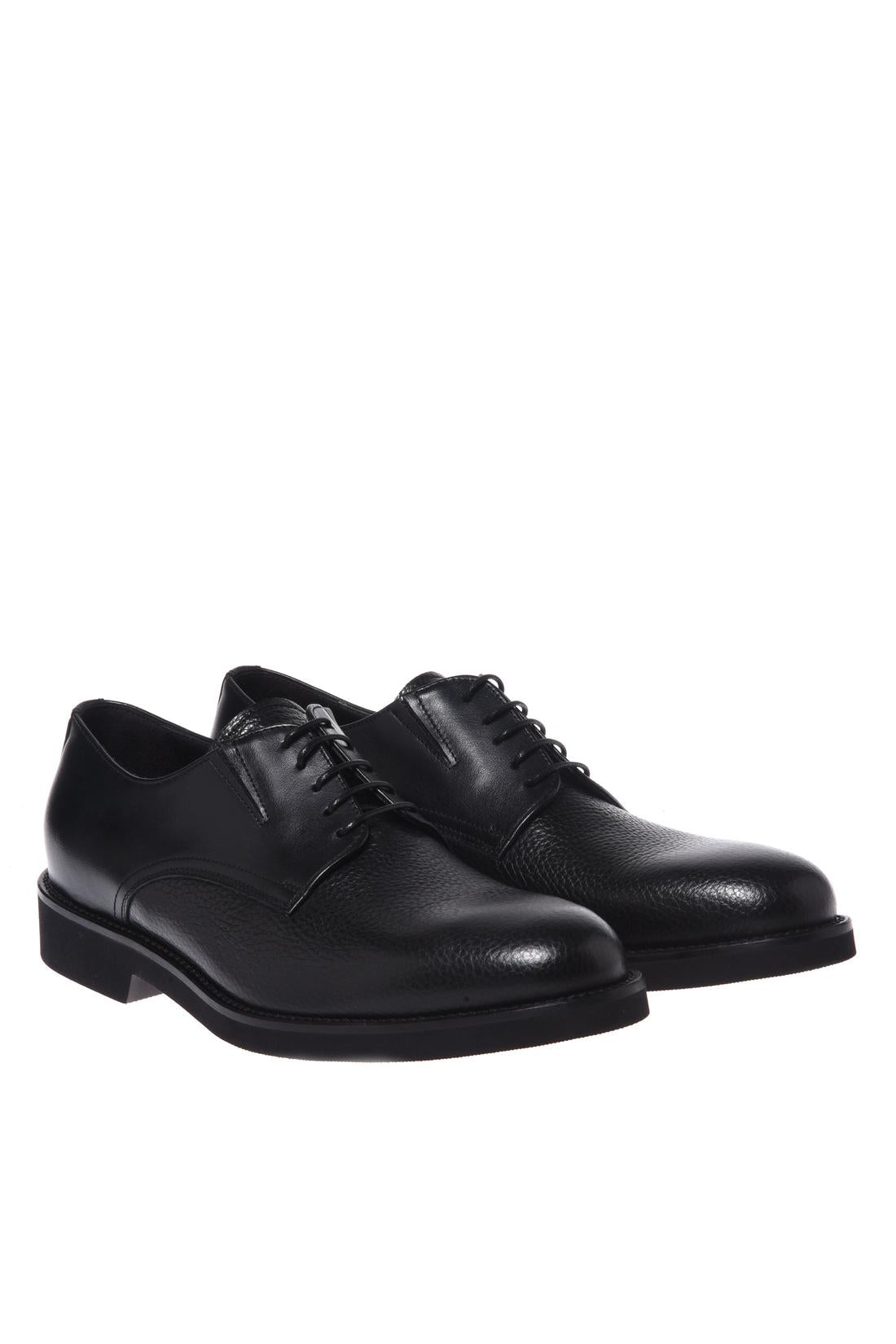 Baldinini-Black tumbled leather and leather lace-ups-Flache Schuhe-Black-Deal-Outlet-by-ARCHIVIST