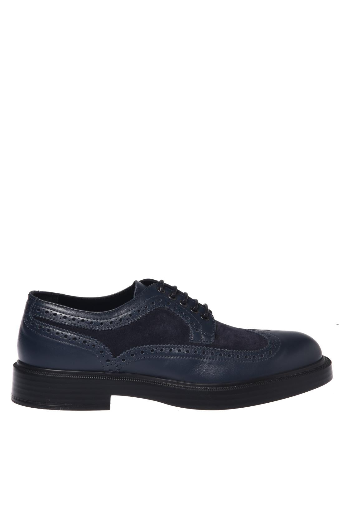 Derby shoe in blue suede and leather