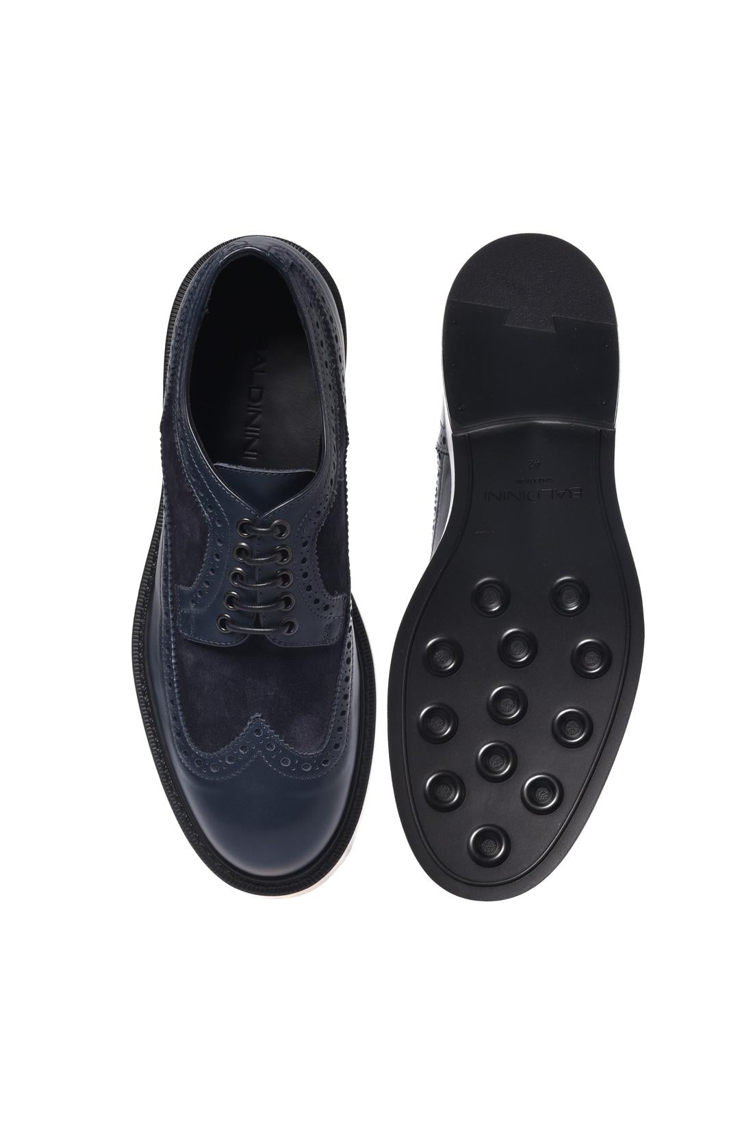 Derby shoe in blue suede and leather