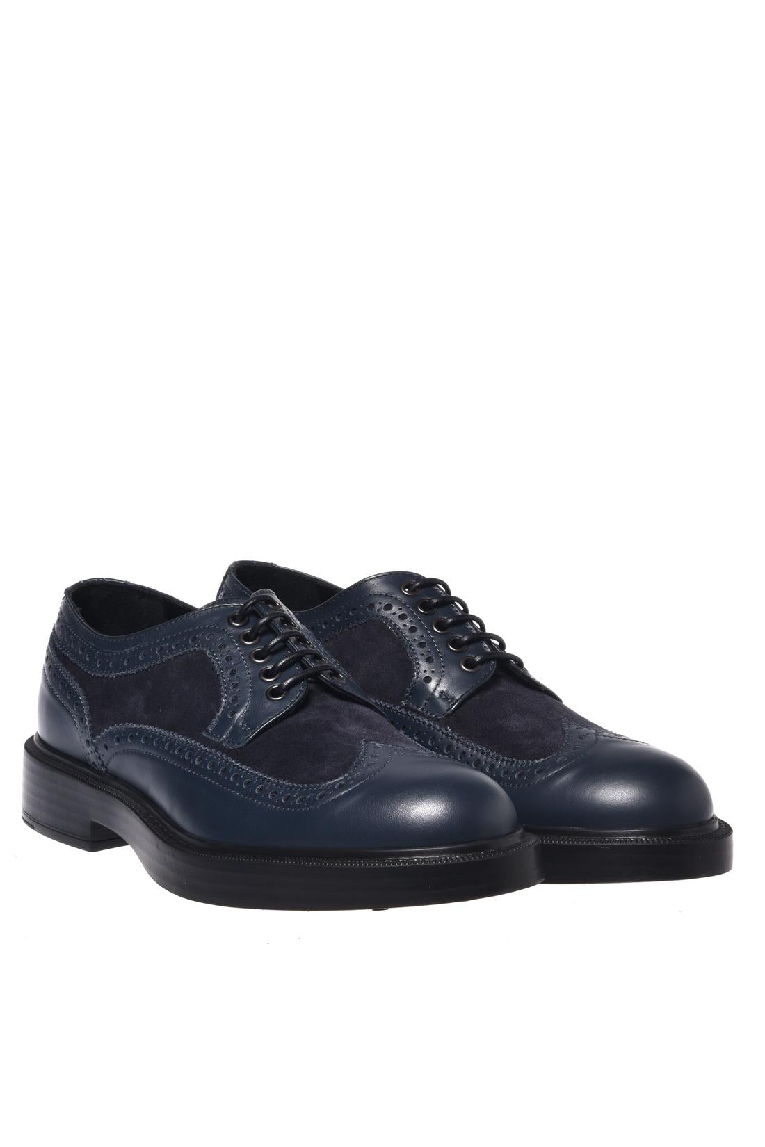 Derby shoe in blue suede and leather