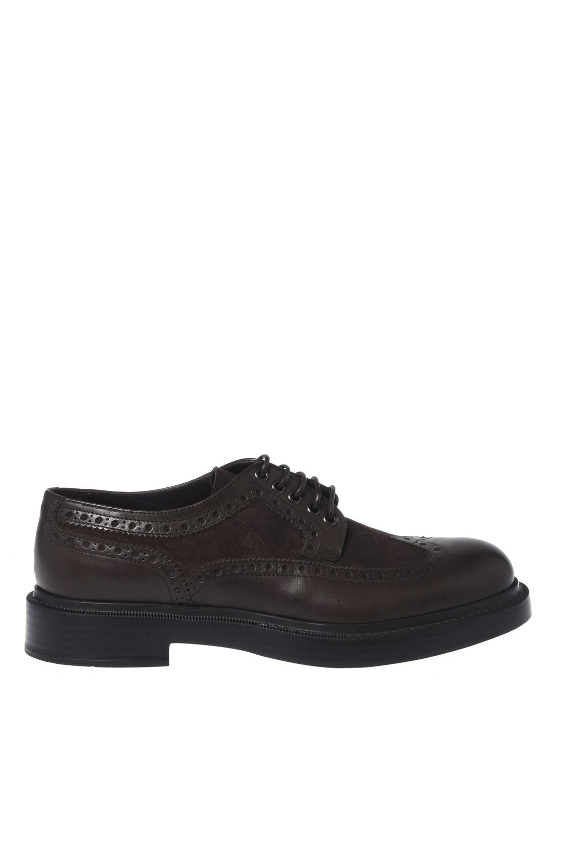 Dark brown leather and suede leather lace-ups