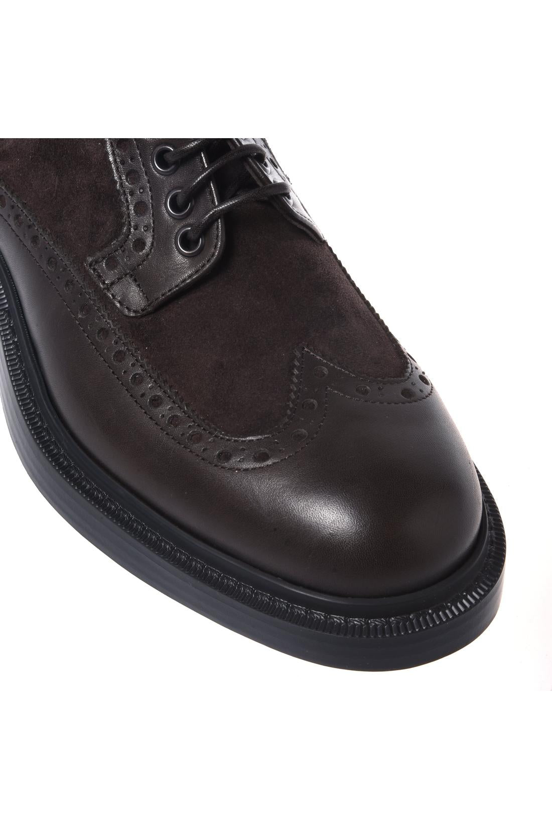 Dark brown leather and suede leather lace-ups