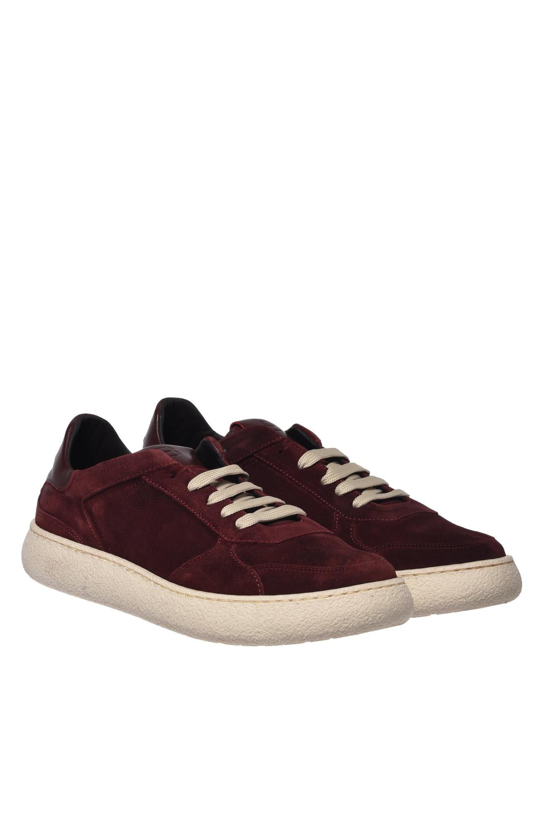 Burgundy suede leather trainers