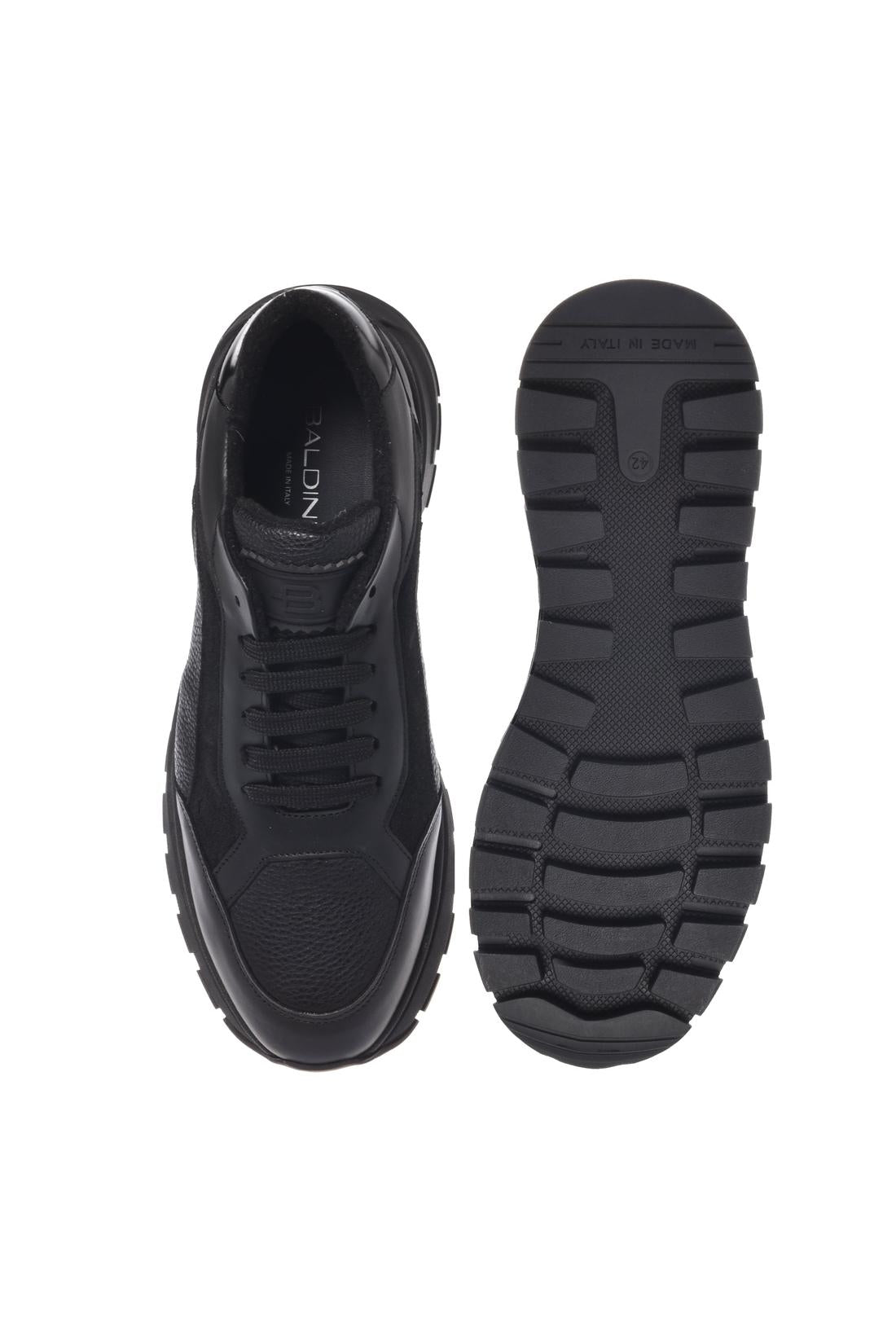 Baldinini-Black leather and tumbled leather sneakers-Sneaker-Black-Deal-Outlet-by-ARCHIVIST