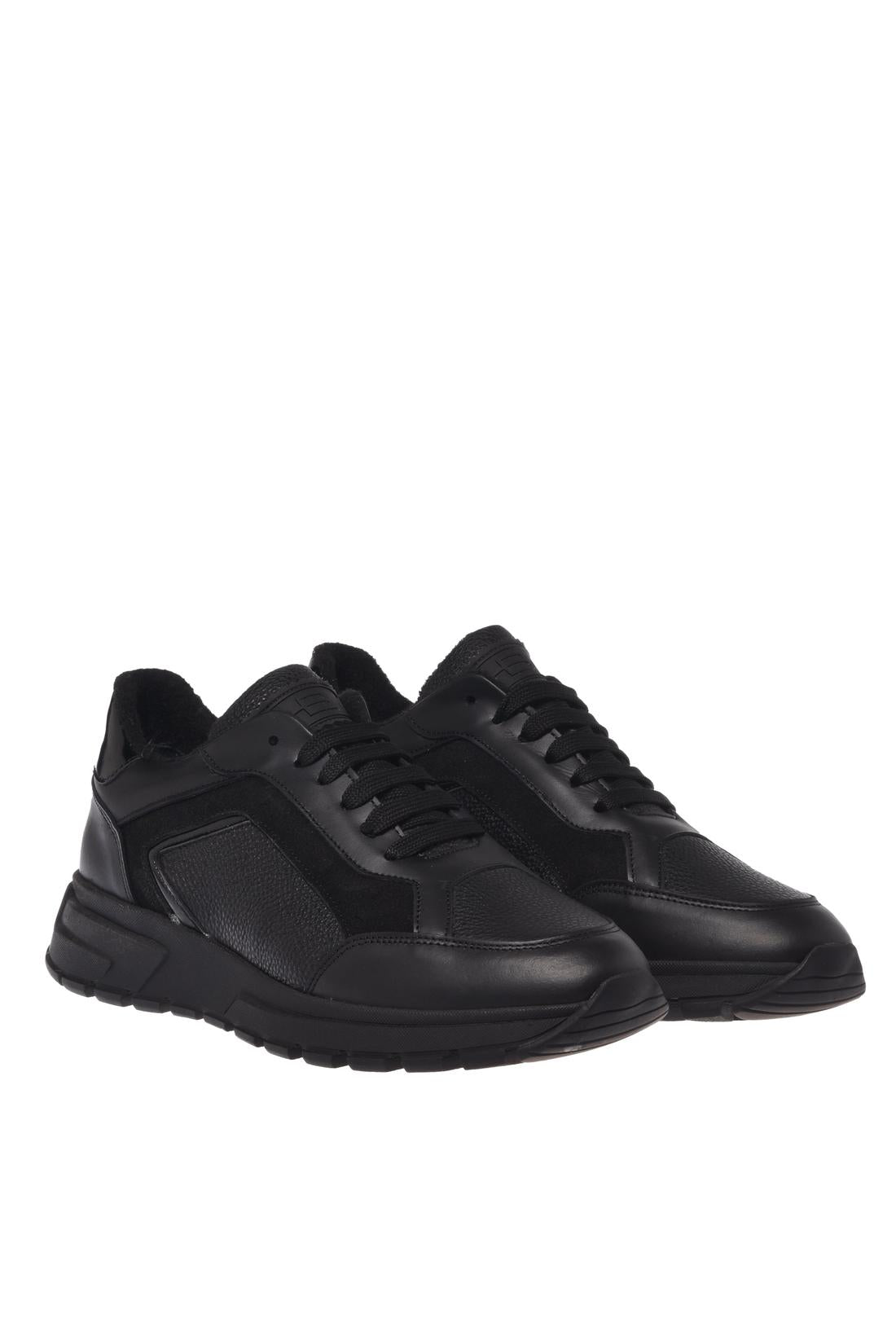 Baldinini-Black leather and tumbled leather sneakers-Sneaker-Black-Deal-Outlet-by-ARCHIVIST
