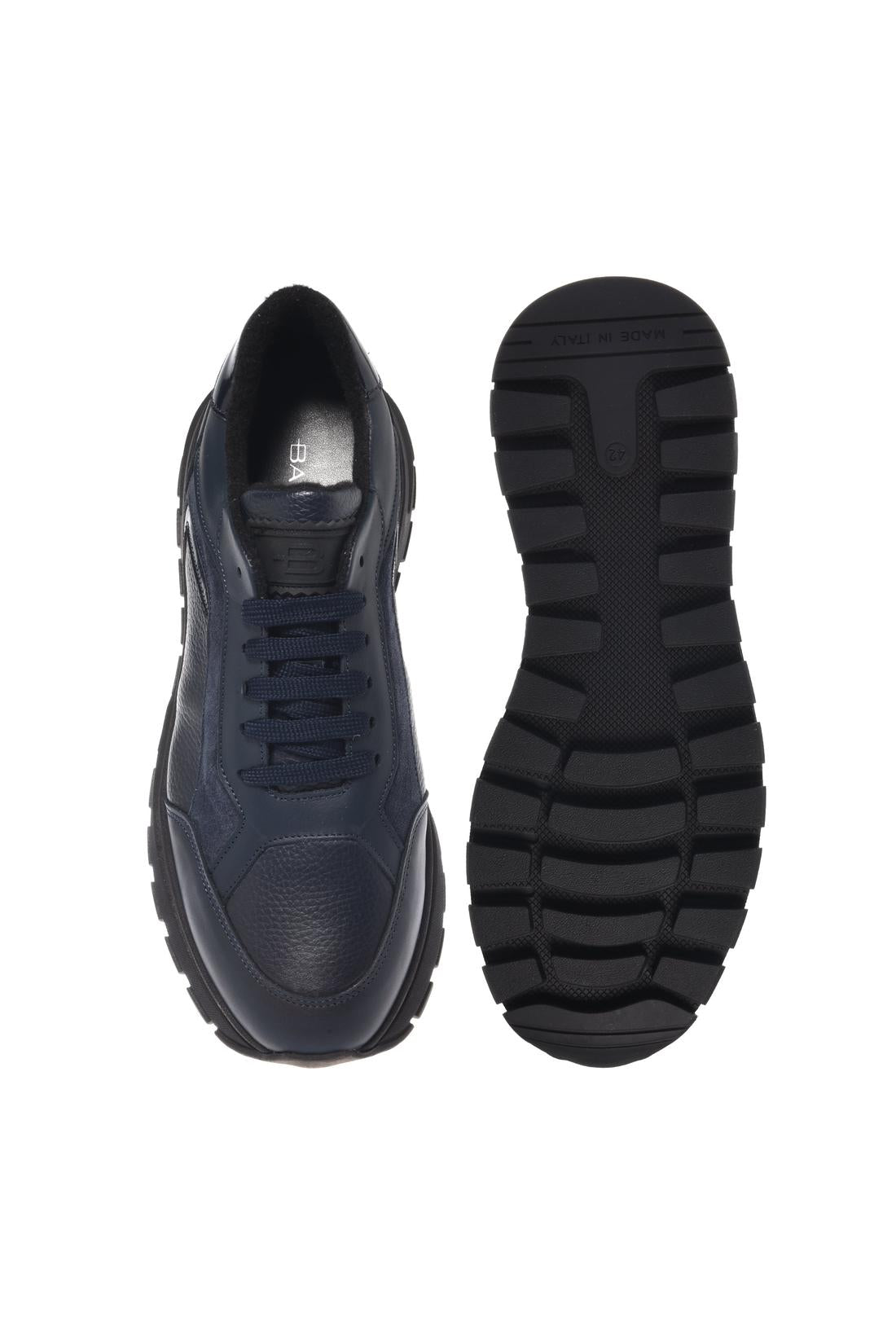 Baldinini-Blue leather and tumbled leather sneakers-Sneaker-Black-Deal-Outlet-by-ARCHIVIST