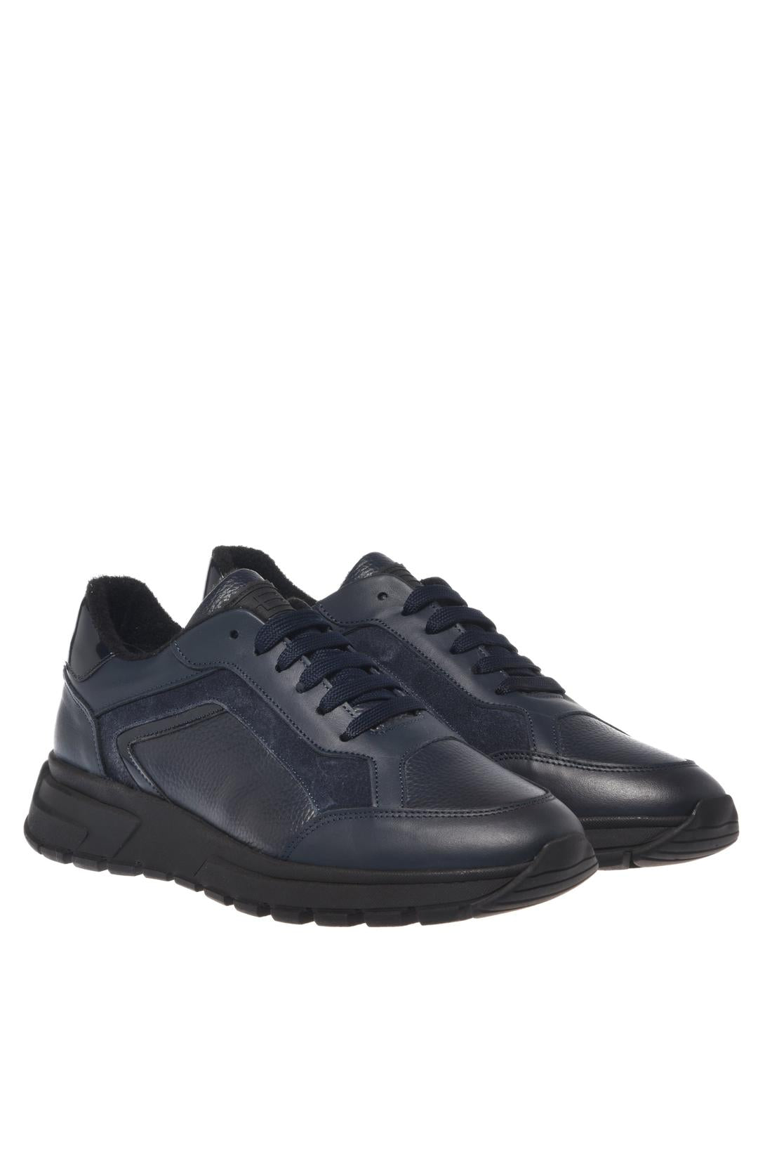 Baldinini-Blue leather and tumbled leather sneakers-Sneaker-Black-Deal-Outlet-by-ARCHIVIST