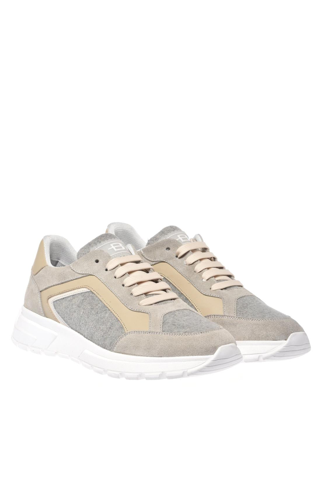 Off-white suede leather and wool trainers