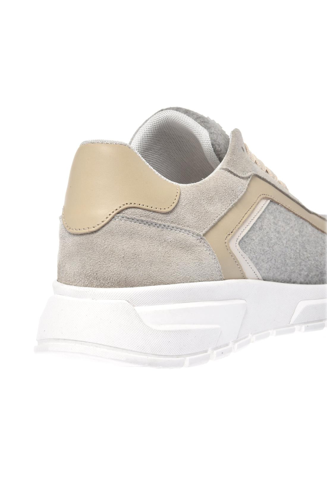 Off-white suede leather and wool trainers