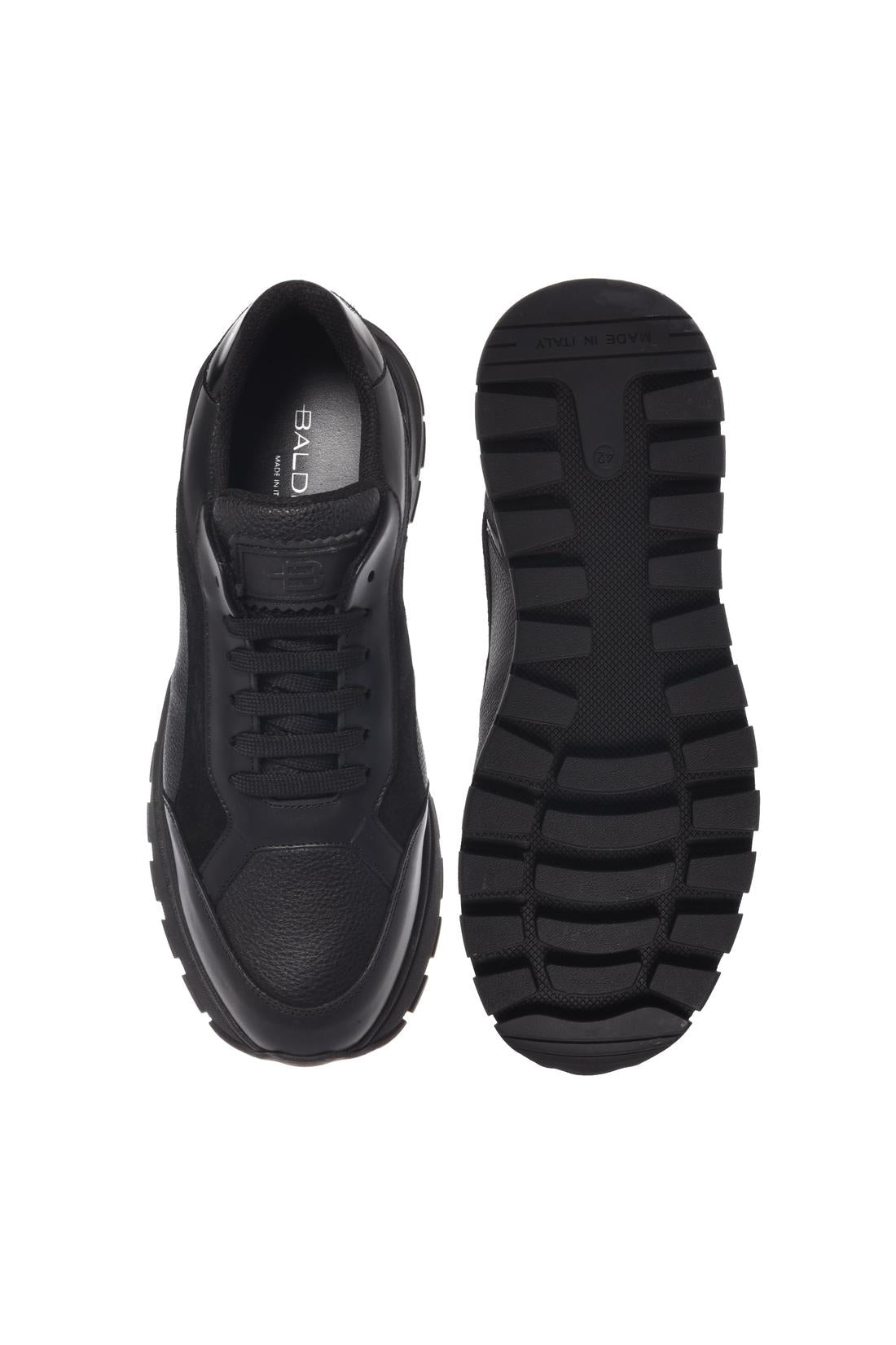 Baldinini-Black leather and tumbled leather sneakers-Sneaker-Black-Deal-Outlet-by-ARCHIVIST