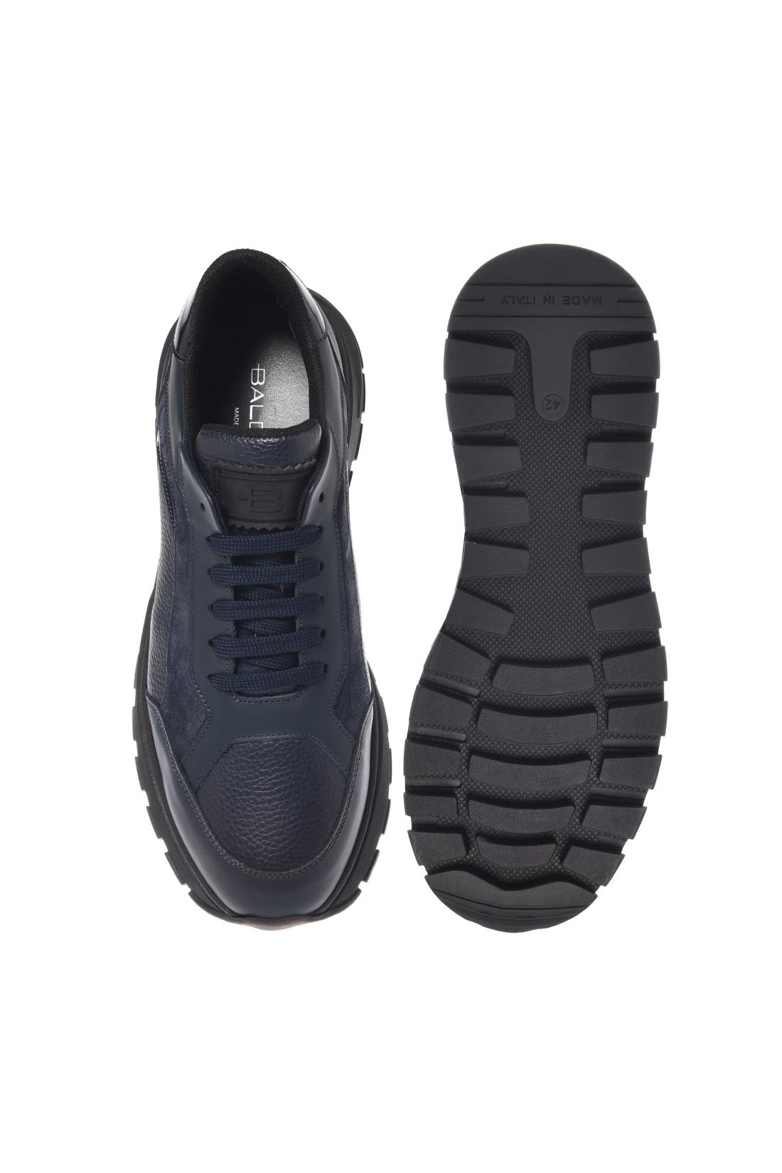 Baldinini-Blue leather and tumbled leather sneakers-Sneaker-Black-Deal-Outlet-by-ARCHIVIST