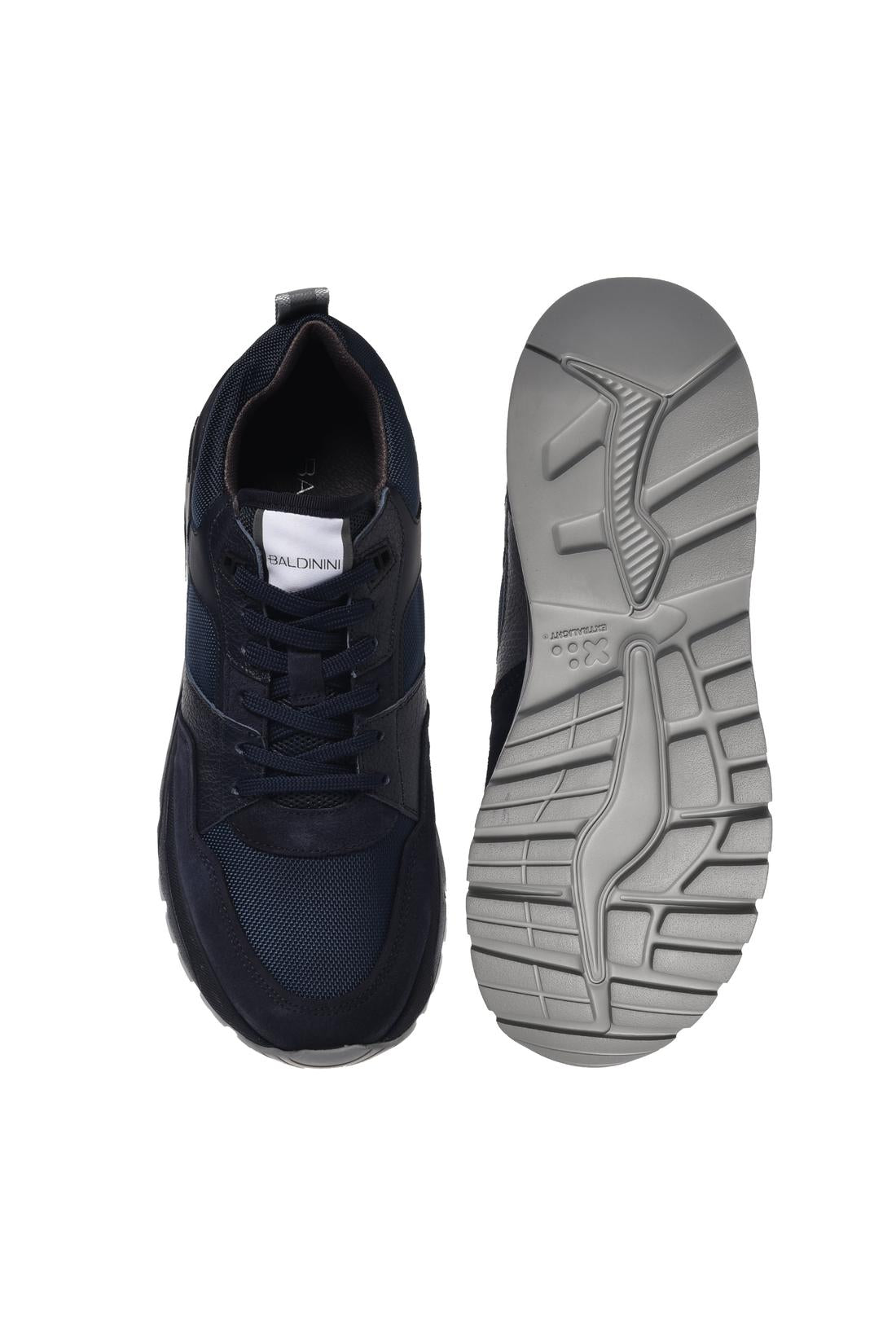 Blue suede leather and fabric trainers