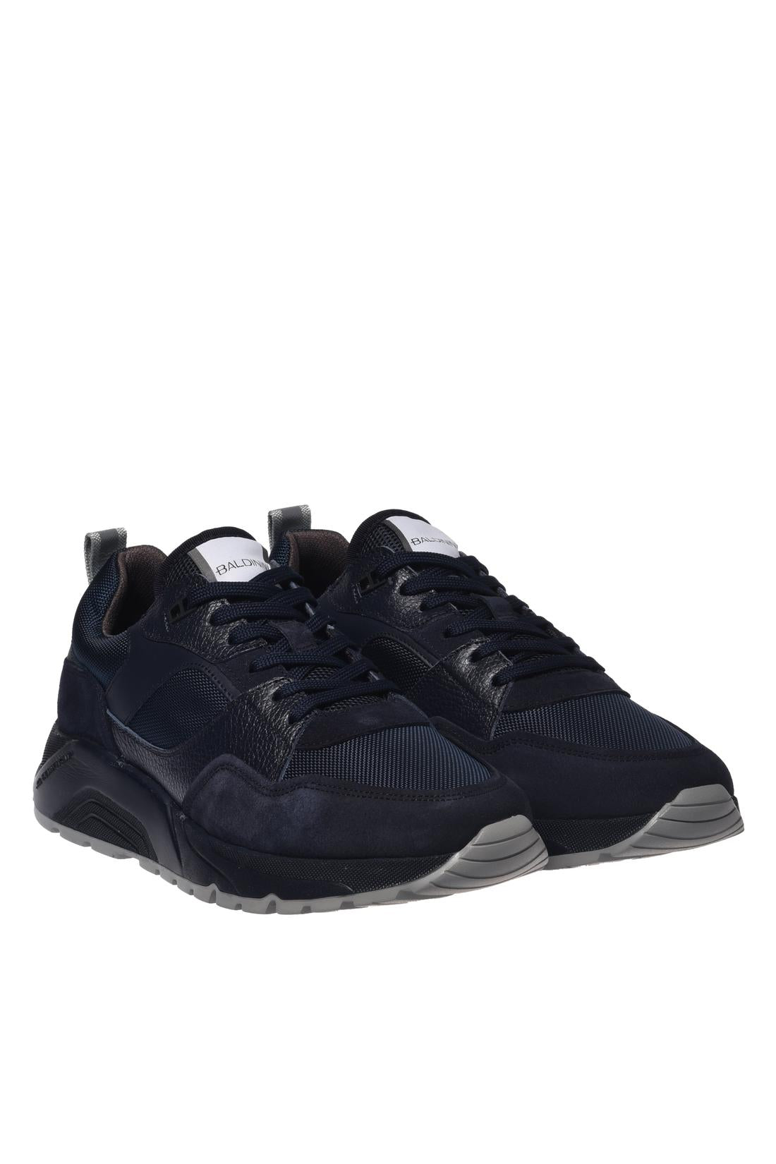 Blue suede leather and fabric trainers