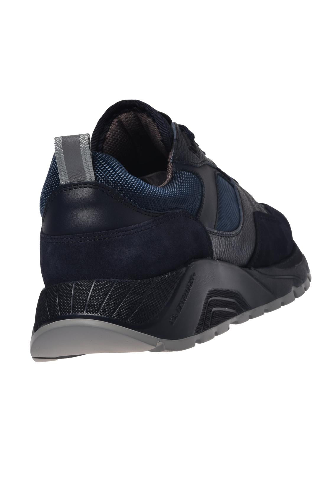 Blue suede leather and fabric trainers